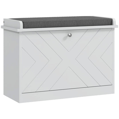 HOMCOM Shoe Bench, Entryway Bench with Flip Drawer, Seating Cushion and Adjustable Shelf for 3-6 Pairs of Shoes for Hallway, White