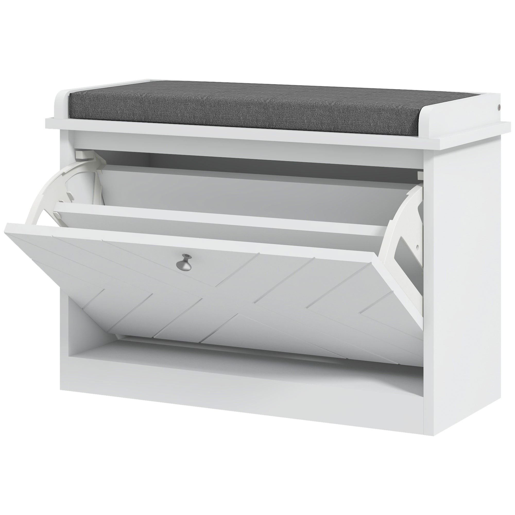 HOMCOM Shoe Bench, Entryway Bench with Flip Drawer, Seating Cushion and Adjustable Shelf for 3-6 Pairs of Shoes for Hallway, White