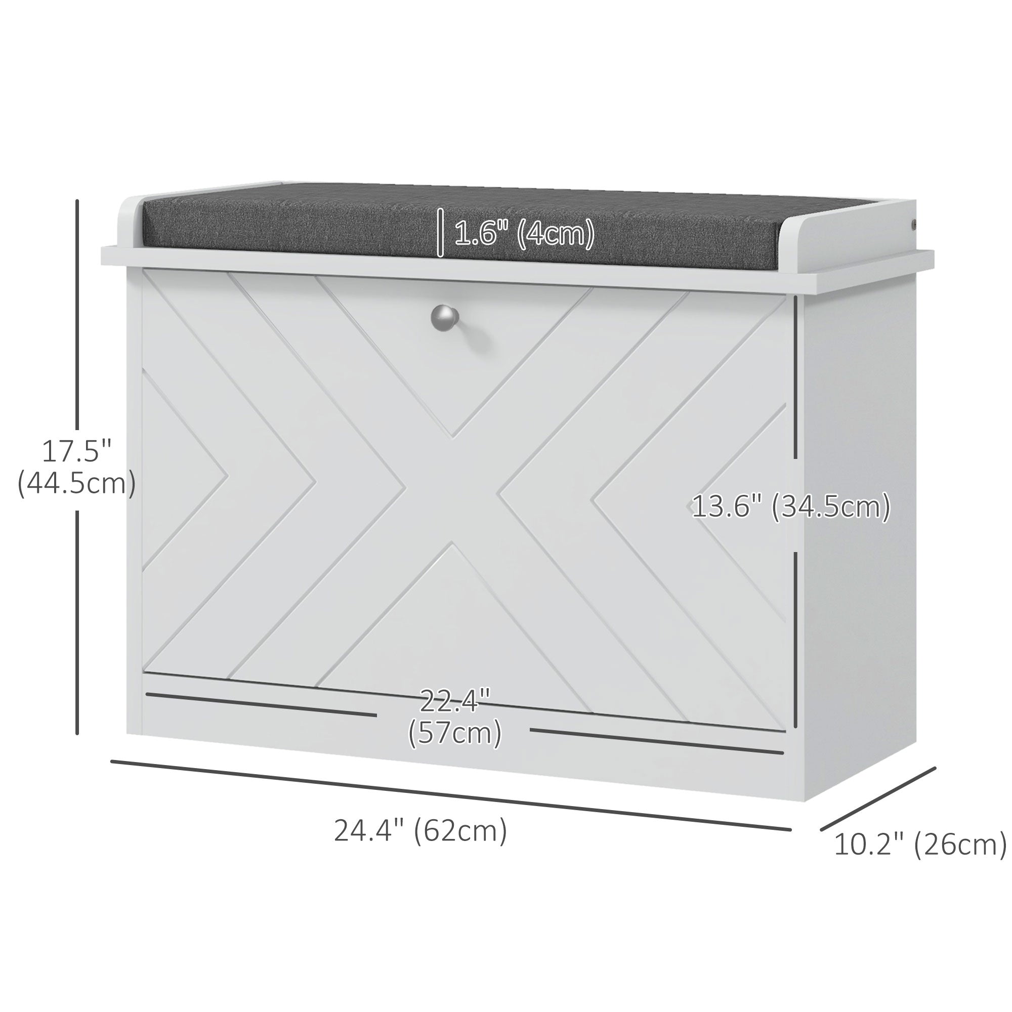 HOMCOM Shoe Bench, Entryway Bench with Flip Drawer, Seating Cushion and Adjustable Shelf for 3-6 Pairs of Shoes for Hallway, White