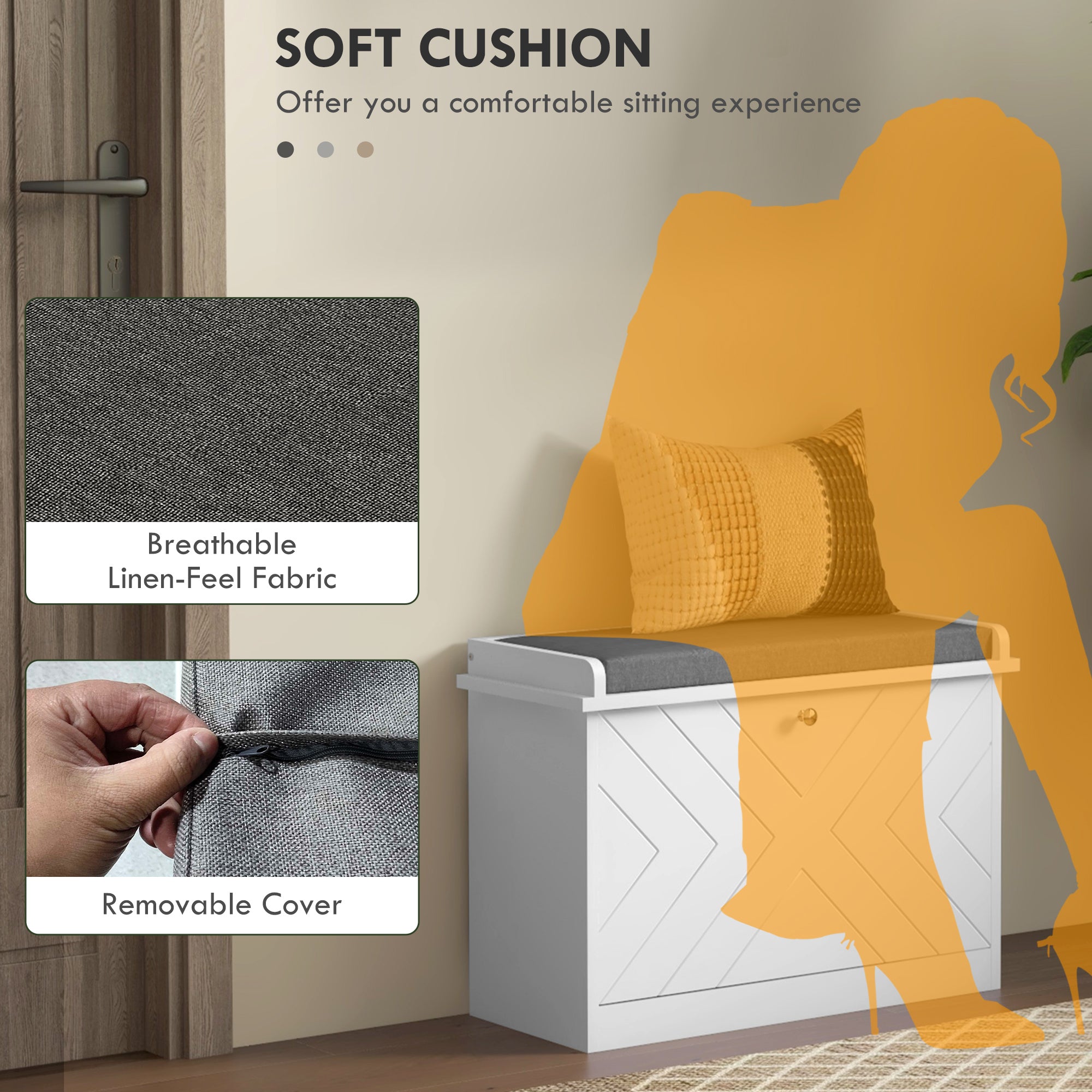 HOMCOM Shoe Bench, Entryway Bench with Flip Drawer, Seating Cushion and Adjustable Shelf for 3-6 Pairs of Shoes for Hallway, White