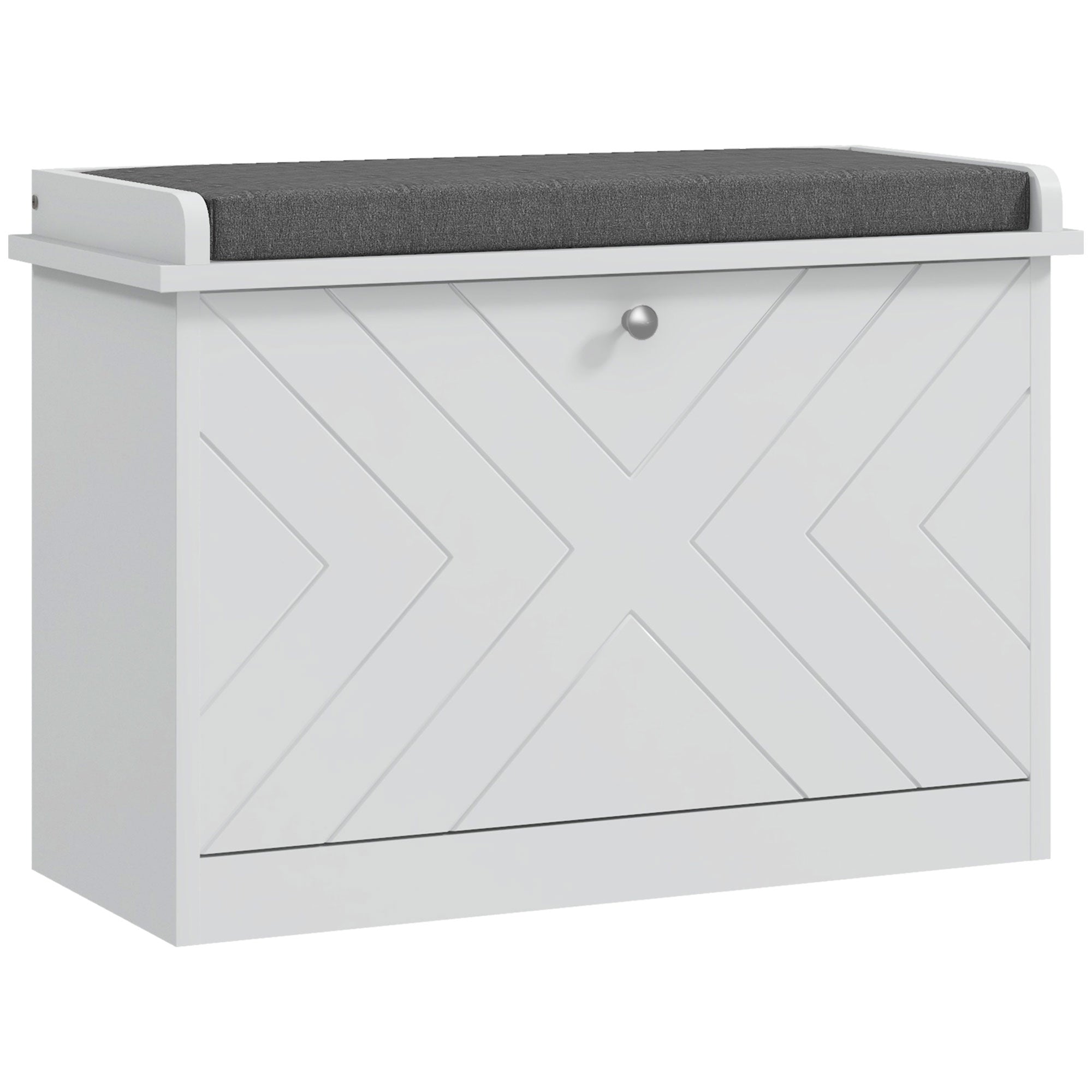HOMCOM Shoe Bench, Entryway Bench with Flip Drawer, Seating Cushion and Adjustable Shelf for 3-6 Pairs of Shoes for Hallway, White