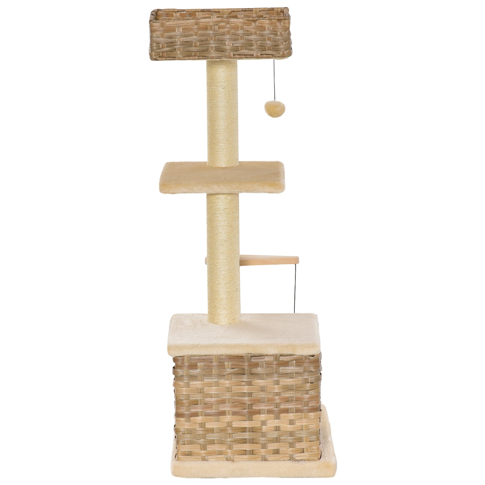 PawHut Cat tree Tower Climbing Kitten Activity Center Furniture with Sisal Scratching Post Rattan Condo Perch Hanging Balls 23.5" x 15.75" x 43"