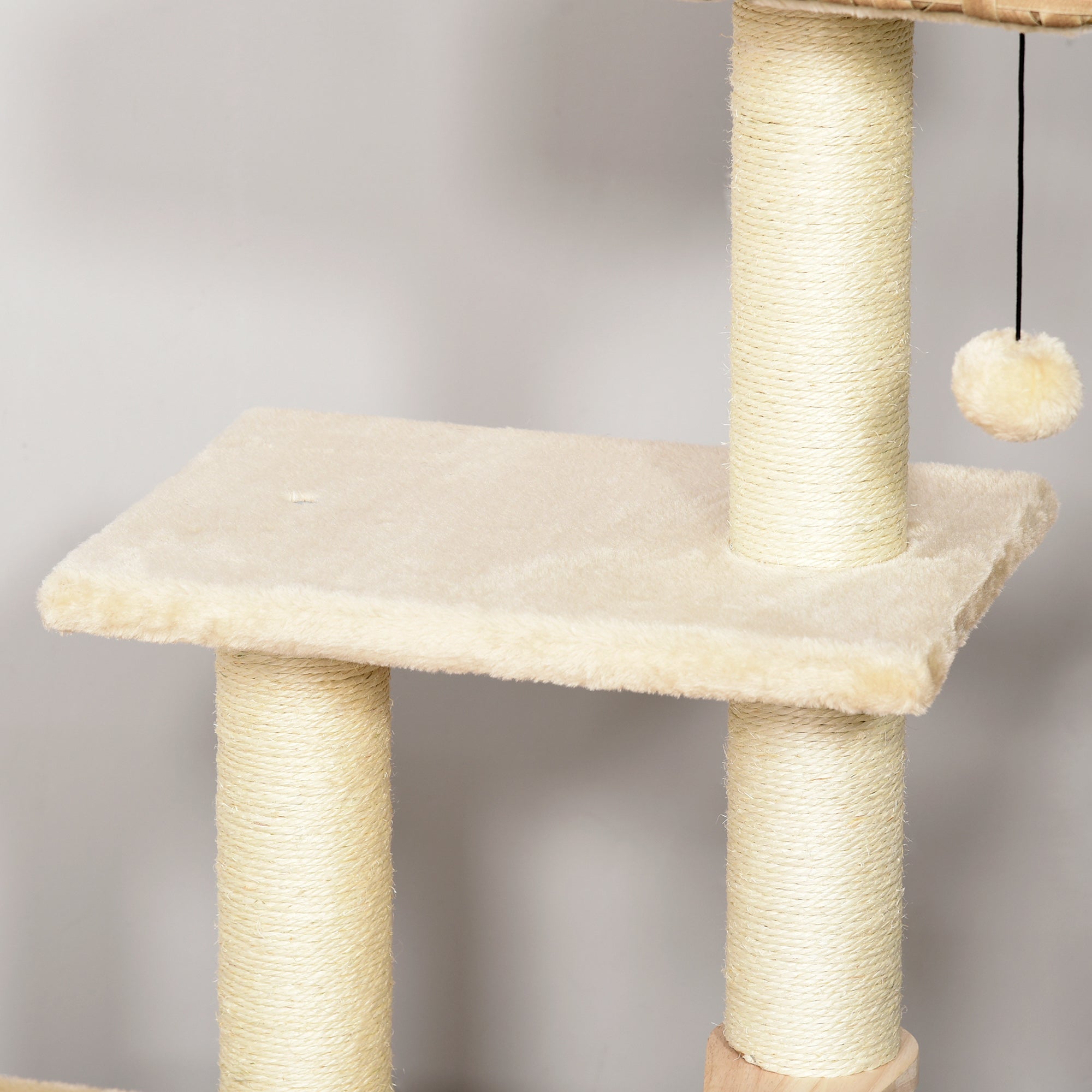 PawHut Cat Tree Tower for Indoor Cats 109cm Climbing Activity Centre Kitten with Sisal Scratching Post Rattan Condo Perch Hanging Balls Toy