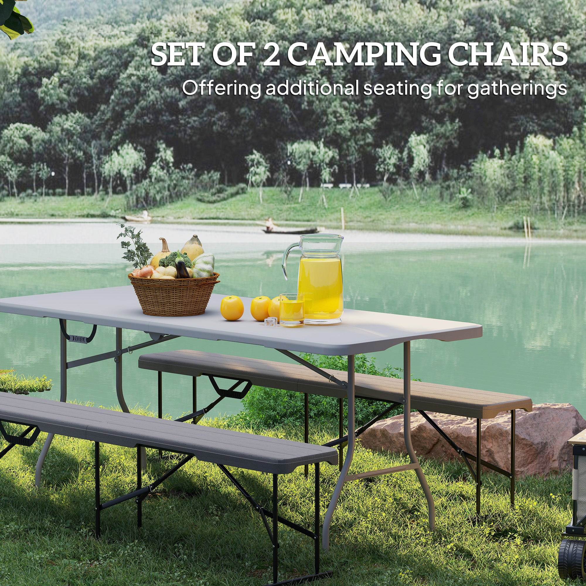 Outsunny 6 Feet Plastic Folding Bench, Portable Foldable Bench Seat with Carrying Handle, Non-Slip Mat, Waterproof Bench for Indoor Outdoor Picnic Party Camping, Distressed Brown