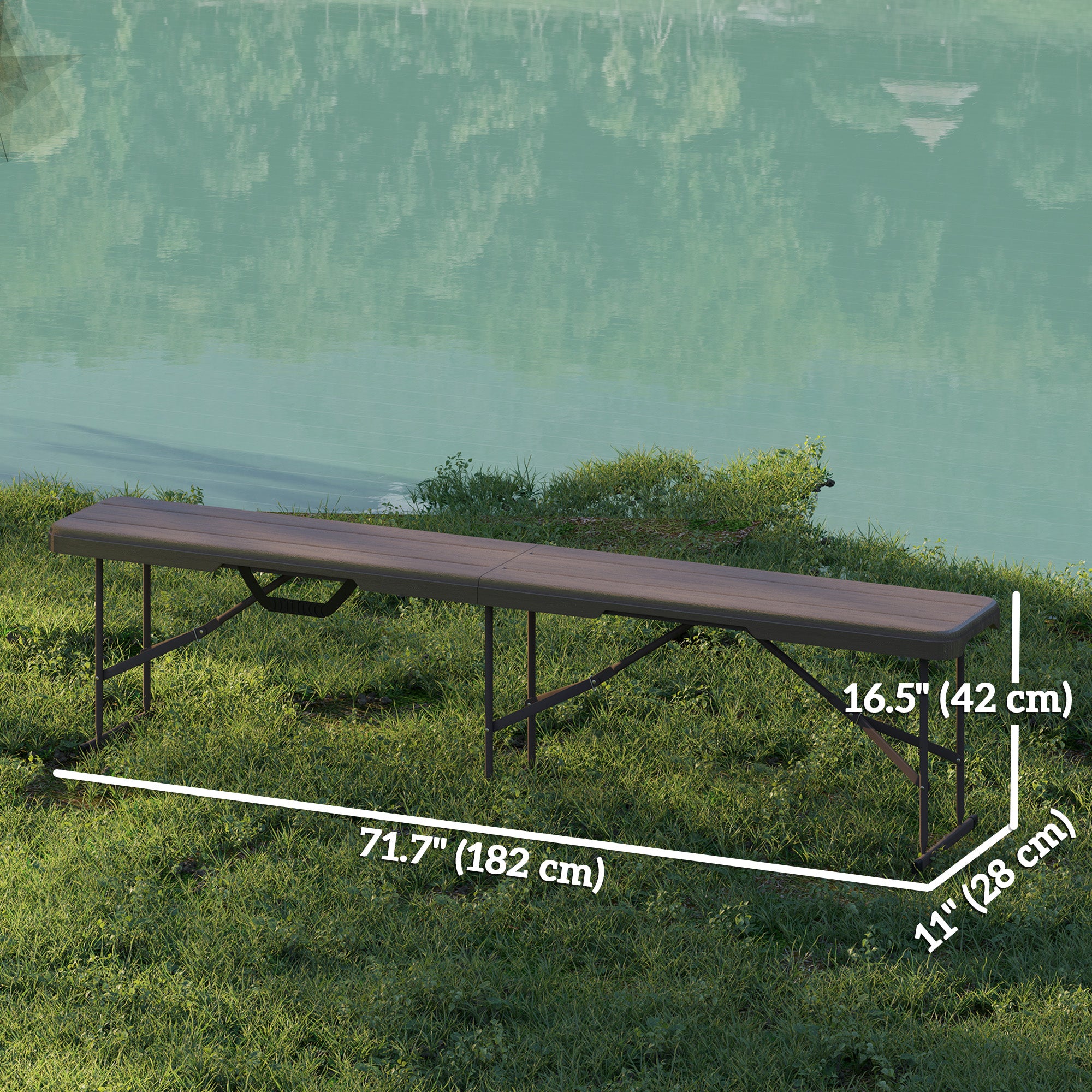 Outsunny 6 Feet Plastic Folding Bench, Portable Foldable Bench Seat with Carrying Handle, Non-Slip Mat, Waterproof Bench for Indoor Outdoor Picnic Party Camping, Distressed Brown