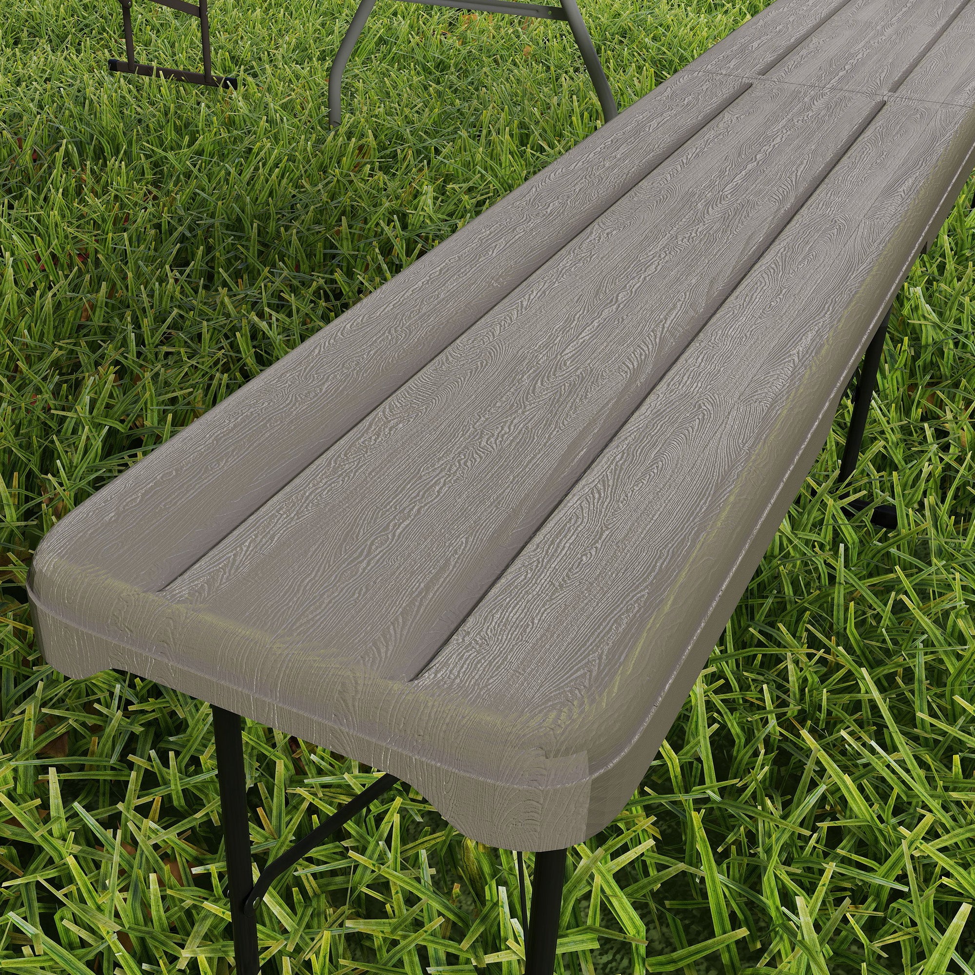 Outsunny 6 Feet Plastic Folding Bench, Portable Foldable Bench Seat with Carrying Handle, Non-Slip Mat, Waterproof Bench for Indoor Outdoor Picnic Party Camping, Distressed Brown
