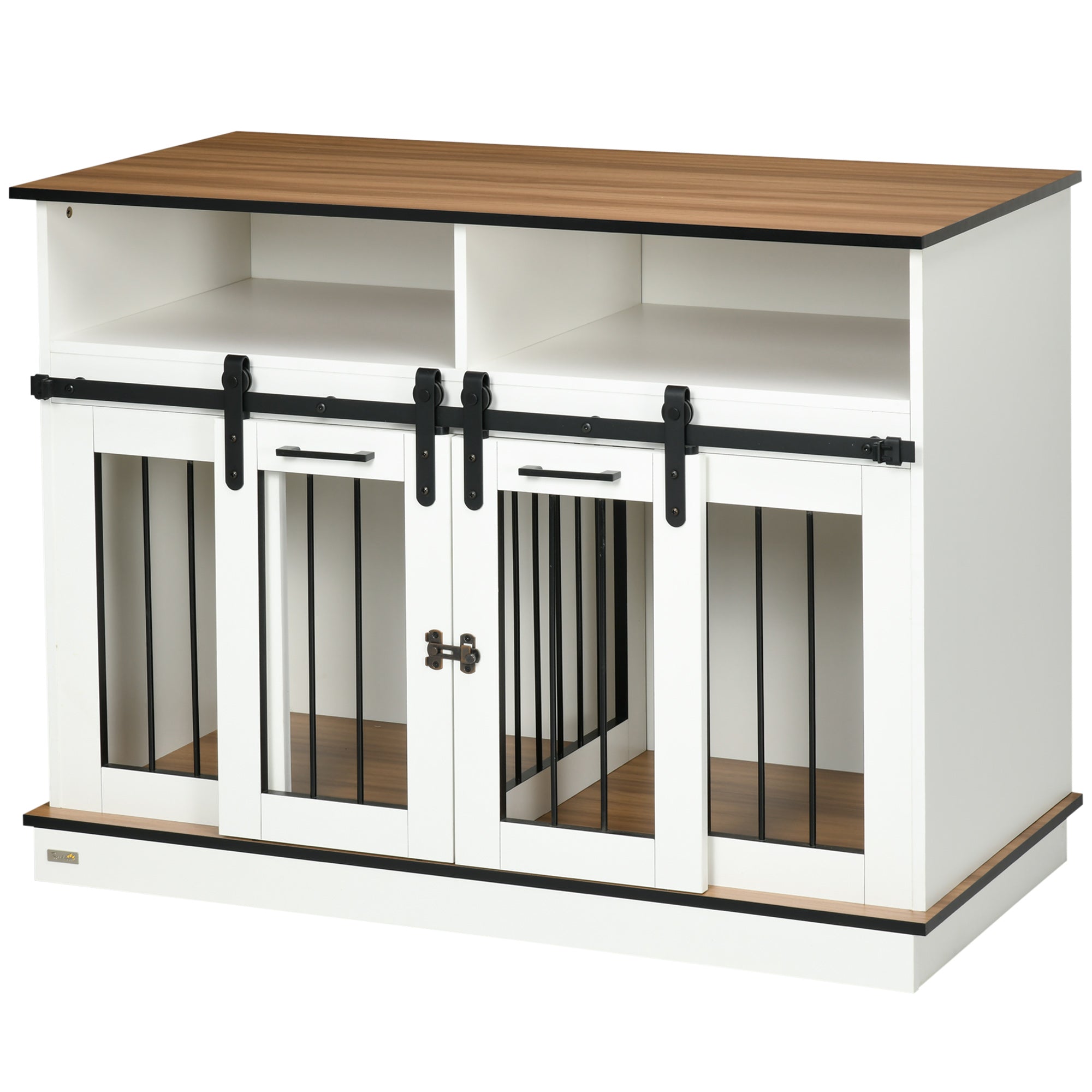 PawHut Dog Crate Furniture for Small and Large Dogs w/ Movable Divider, Dog Cage End Table with Shelves, Sliding Doors, 120 x 60 x 88.5cm, White