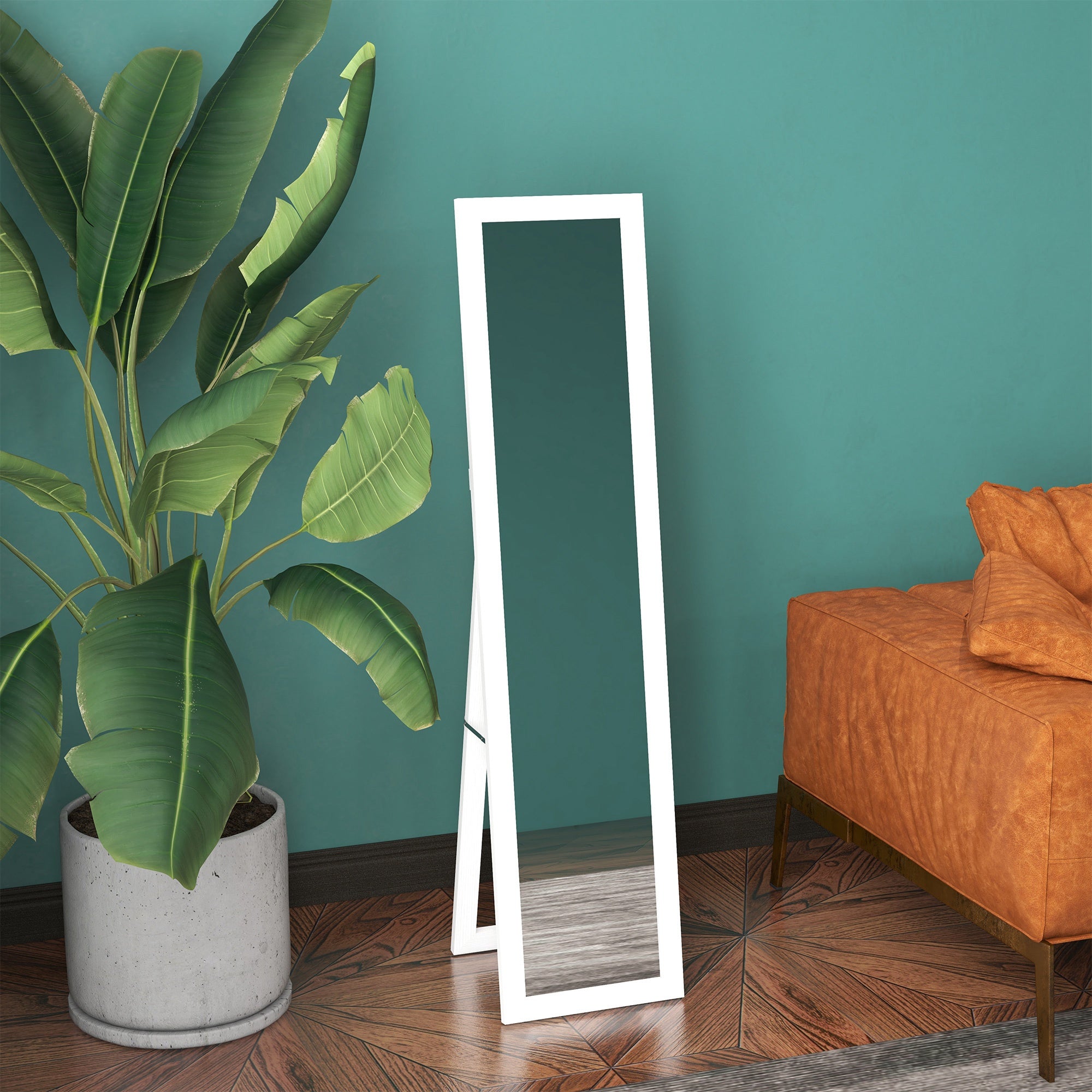 HOMCOM 61" x 15" Full Length Mirror, Floor Standing Mirror, Rectangular Full Body Mirror for Bedroom, Living Room, White