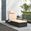 Outsunny Outdoor Patio Lounger with Cushion, 5-Level Reclining Wicker Chaise Lounge Chair with Tea Tray, for Poolside, Patio, Deck, 264lb Weight Capacity, Beige