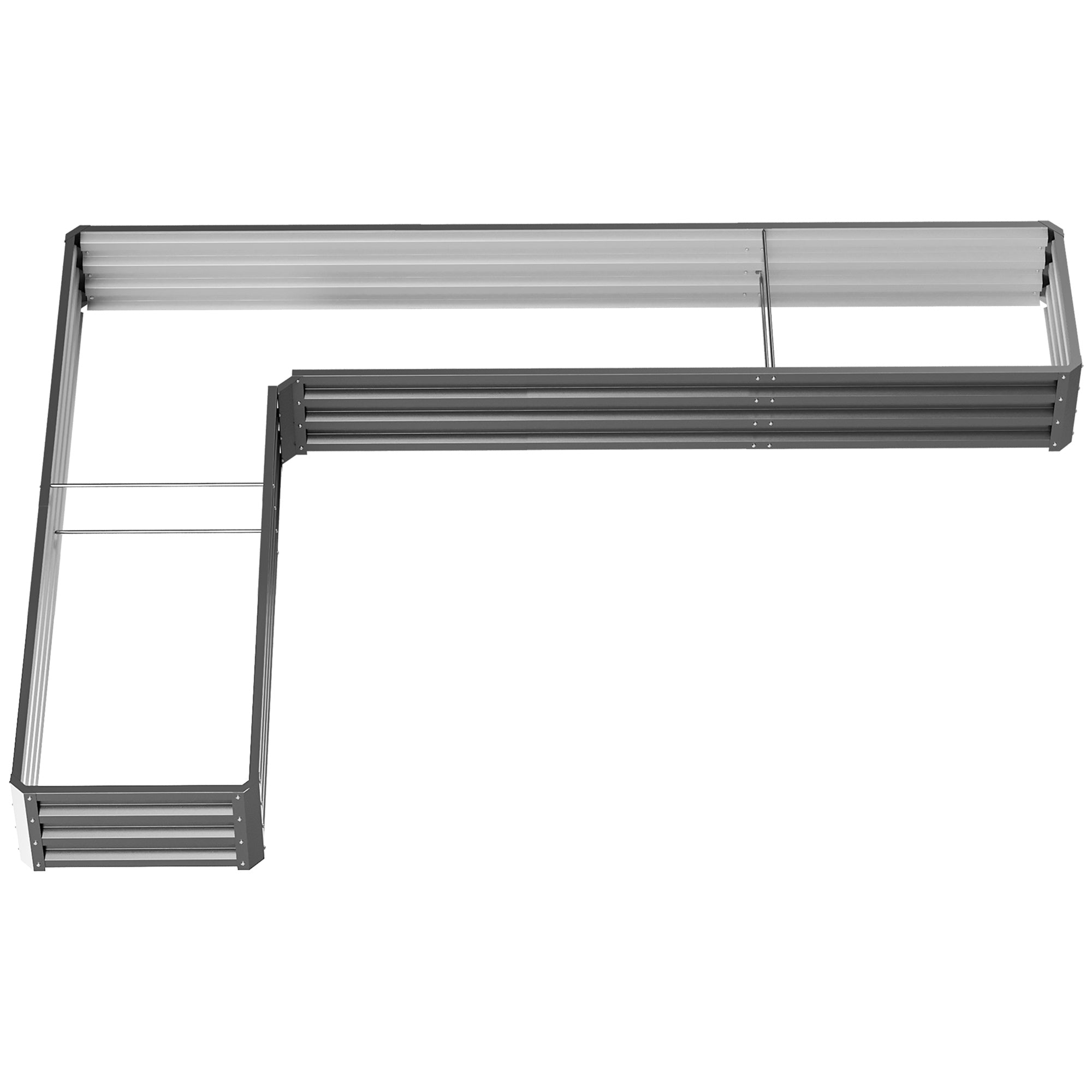 Outsunny L-Shaped Raised Garden Bed, 82" x 109" x 12" Galvanized Steel Planter Box with Multi-reinforced Rods for Vegetables, Flowers and Herbs, Dark Grey