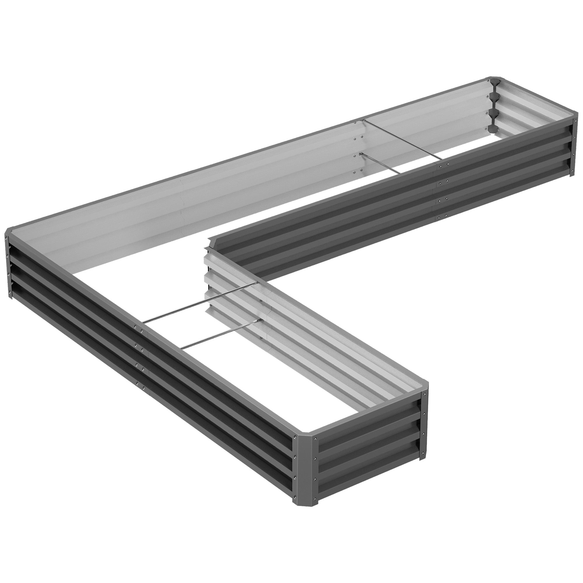 Outsunny L-Shaped Raised Garden Bed, 82" x 109" x 12" Galvanized Steel Planter Box with Multi-reinforced Rods for Vegetables, Flowers and Herbs, Dark Grey