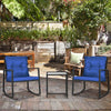 Outsunny 3 Pieces Rocking Bistro Set, Outdoor Wicker Patio Furniture with Glass Coffee Table and Outside Rocking Chairs for Porch, Conversation Sets with Thick Cushions, Blue