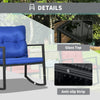 Outsunny 3 Pieces Rocking Bistro Set, Outdoor Wicker Patio Furniture with Glass Coffee Table and Outside Rocking Chairs for Porch, Conversation Sets with Thick Cushions, Blue