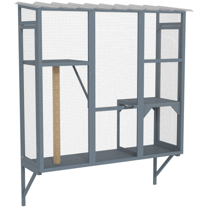 PawHut Catio Outdoor Cat Enclosure, Cat Window Box for 2-3 Cats with 2 Jumping Platforms & Scratching Post, Expendable Secure Window Perch House for Large Indoor Cats, Grey