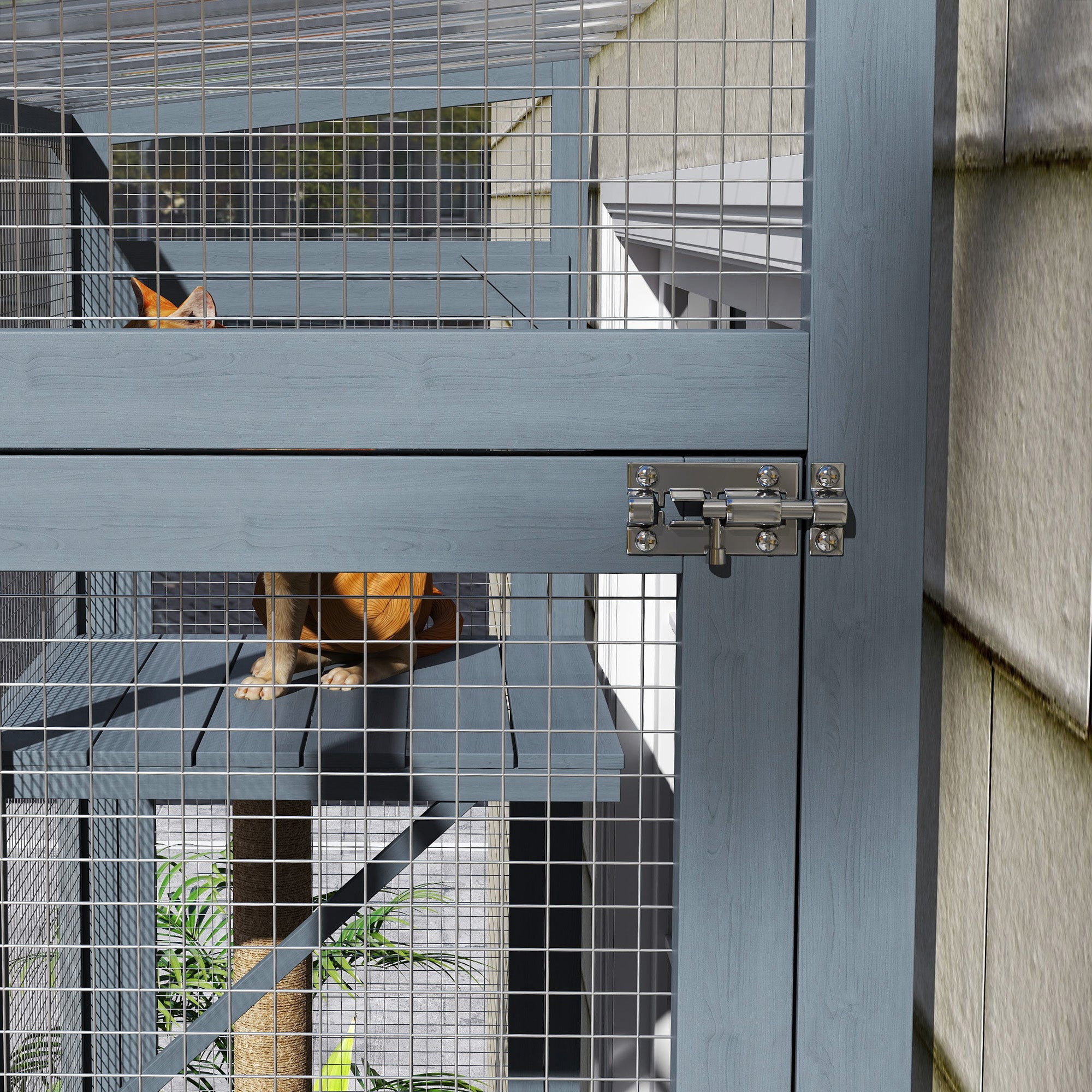 PawHut Catio Outdoor Cat Enclosure, Cat Window Box for 2-3 Cats with 2 Jumping Platforms & Scratching Post, Expendable Secure Window Perch House for Large Indoor Cats, Grey