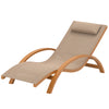 Outsunny Outdoor Lounge Chair, Patio Tanning Chair with Headrest, Garden Sun Lounger Recliner with Wood Frame, Texteline, Light Khaki