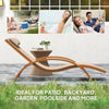 Outsunny Outdoor Lounge Chair, Patio Tanning Chair with Headrest, Garden Sun Lounger Recliner with Wood Frame, Texteline, Light Khaki