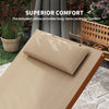 Outsunny Outdoor Lounge Chair, Patio Tanning Chair with Headrest, Garden Sun Lounger Recliner with Wood Frame, Texteline, Light Khaki