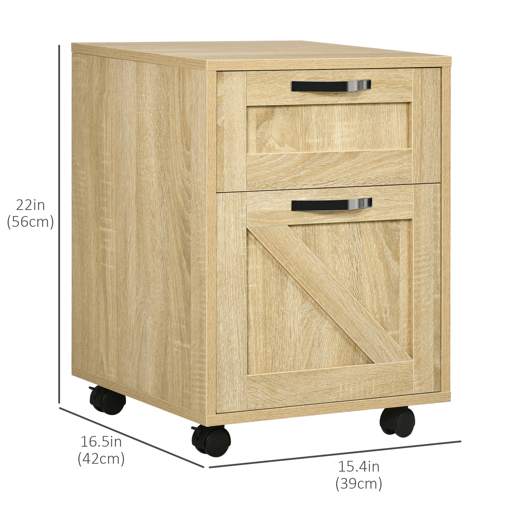 Vinsetto Farmhouse Vertical Filing Cabinet, 2 Drawers File Cabinet with Hanging Bars for Letter and A4 Size, Rolling Printer Stand for Home Office, Natural
