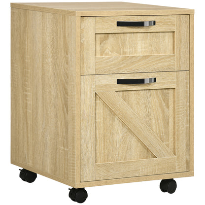 Vinsetto Farmhouse Vertical Filing Cabinet, 2 Drawers File Cabinet with Hanging Bars for Letter and A4 Size, Rolling Printer Stand for Home Office, Natural