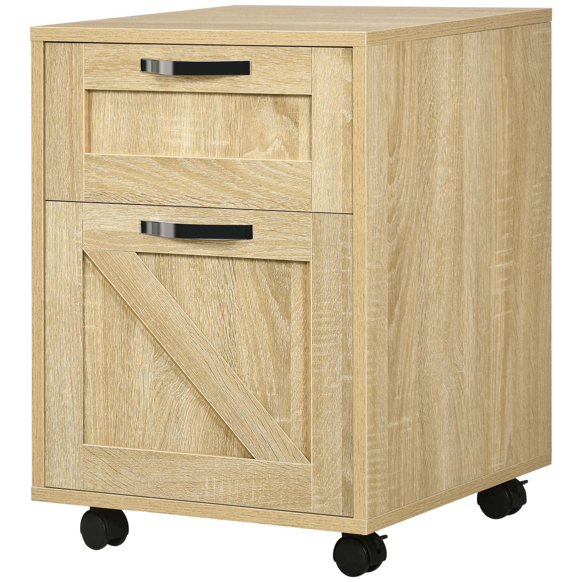 Vinsetto Farmhouse Vertical Filing Cabinet, 2 Drawers File Cabinet with Hanging Bars for Letter and A4 Size, Rolling Printer Stand for Home Office, Natural