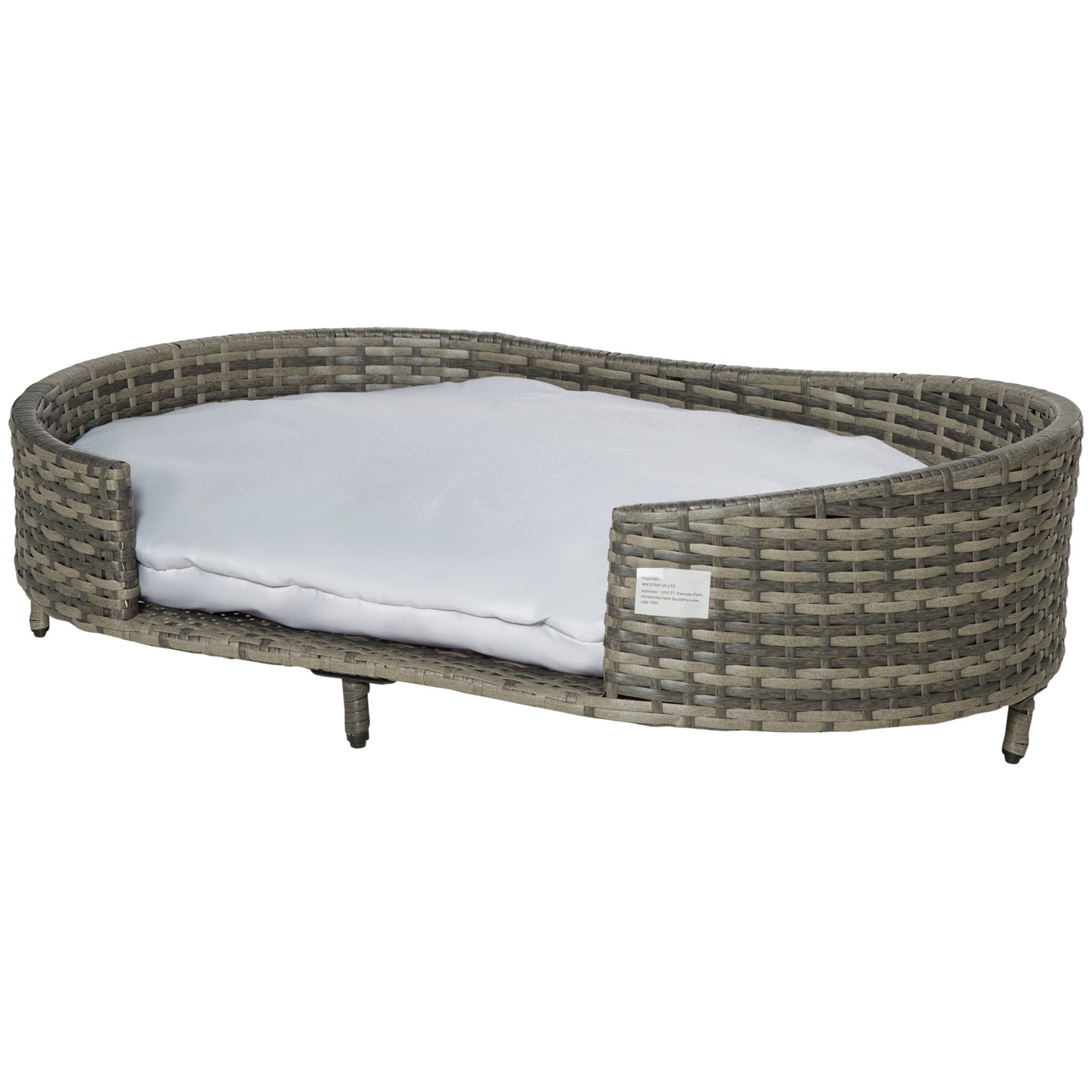 PawHut Wicker Dog Sofa with Soft Water-resistant Cushion, Rattan Cat Bed Raised Pet Bed Hand Woven with Washable Cover Indoor Outdoor Use, for Large Sized Dogs
