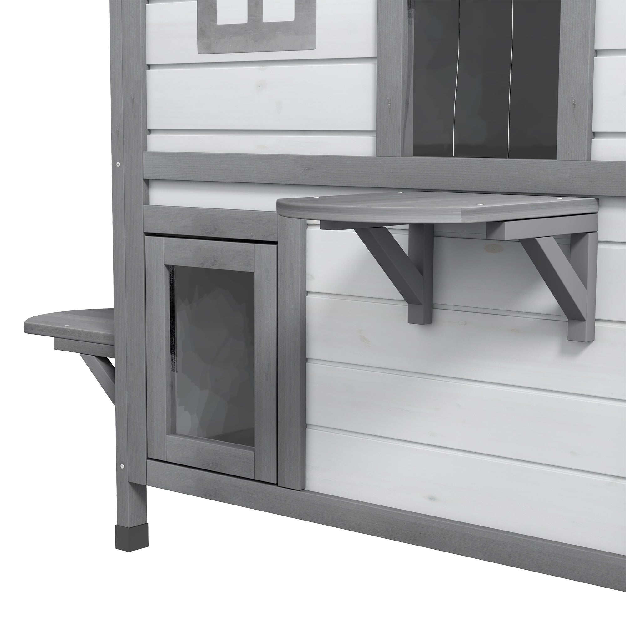 PawHut 2-story Cat House Outdoor, Weatherproof Wooden Cat Enclosure for Feral Cats with Escape Door, Openable Roof, Jumping Platforms, White