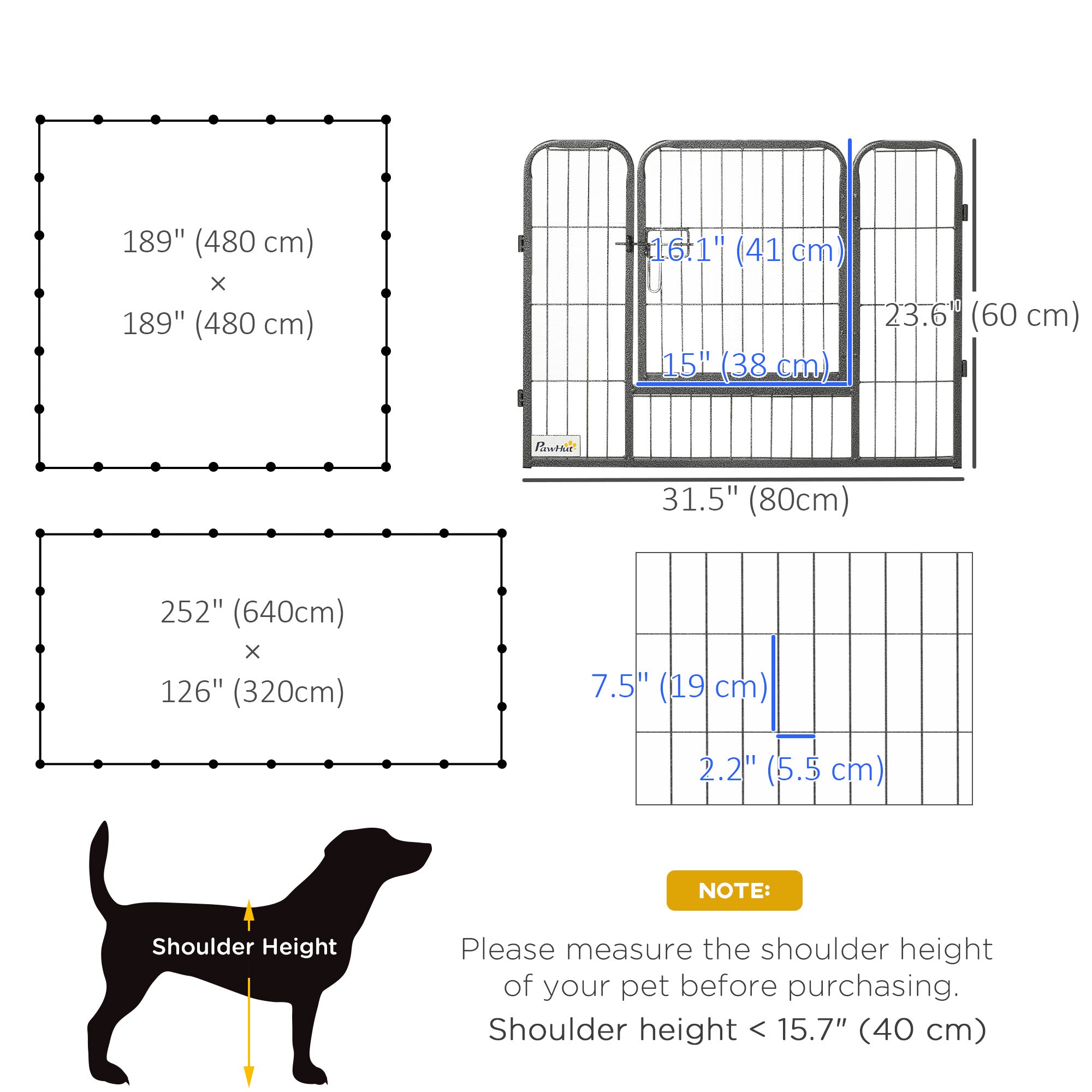 PawHut Dog Playpen, Heavy-duty Metal Puppy Play Pen, Pet Exercise Fences for Outside and Indoor, DIY Design with Door for Multiple Dogs, 24 Panels, 23.5"H
