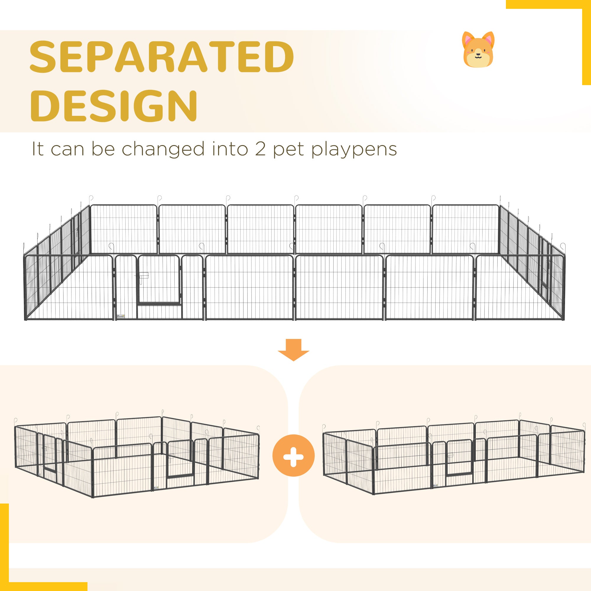 PawHut Dog Playpen, Heavy-duty Metal Puppy Play Pen, Pet Exercise Fences for Outside and Indoor, DIY Design with Door for Multiple Dogs, 24 Panels, 23.5"H