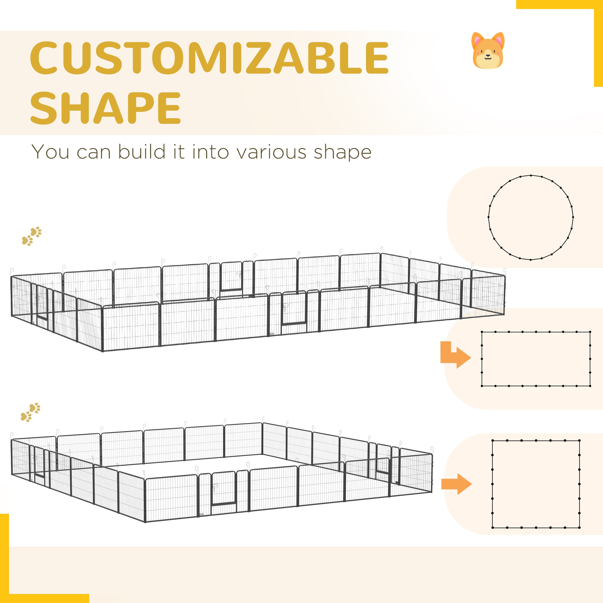 PawHut Dog Playpen, Heavy-duty Metal Puppy Play Pen, Pet Exercise Fences for Outside and Indoor, DIY Design with Door for Multiple Dogs, 24 Panels, 23.5"H