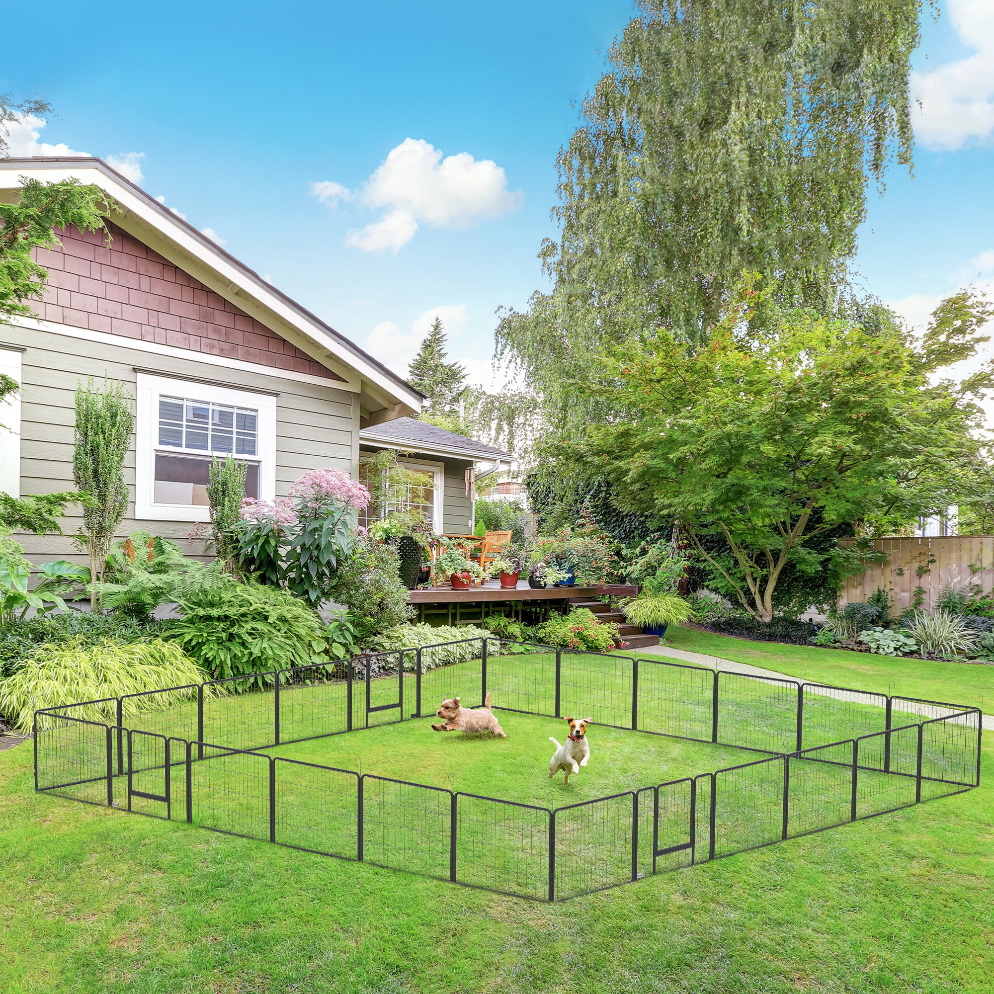 PawHut Dog Playpen, Heavy-duty Metal Puppy Play Pen, Pet Exercise Fences for Outside and Indoor, DIY Design with Door for Multiple Dogs, 24 Panels, 23.5"H