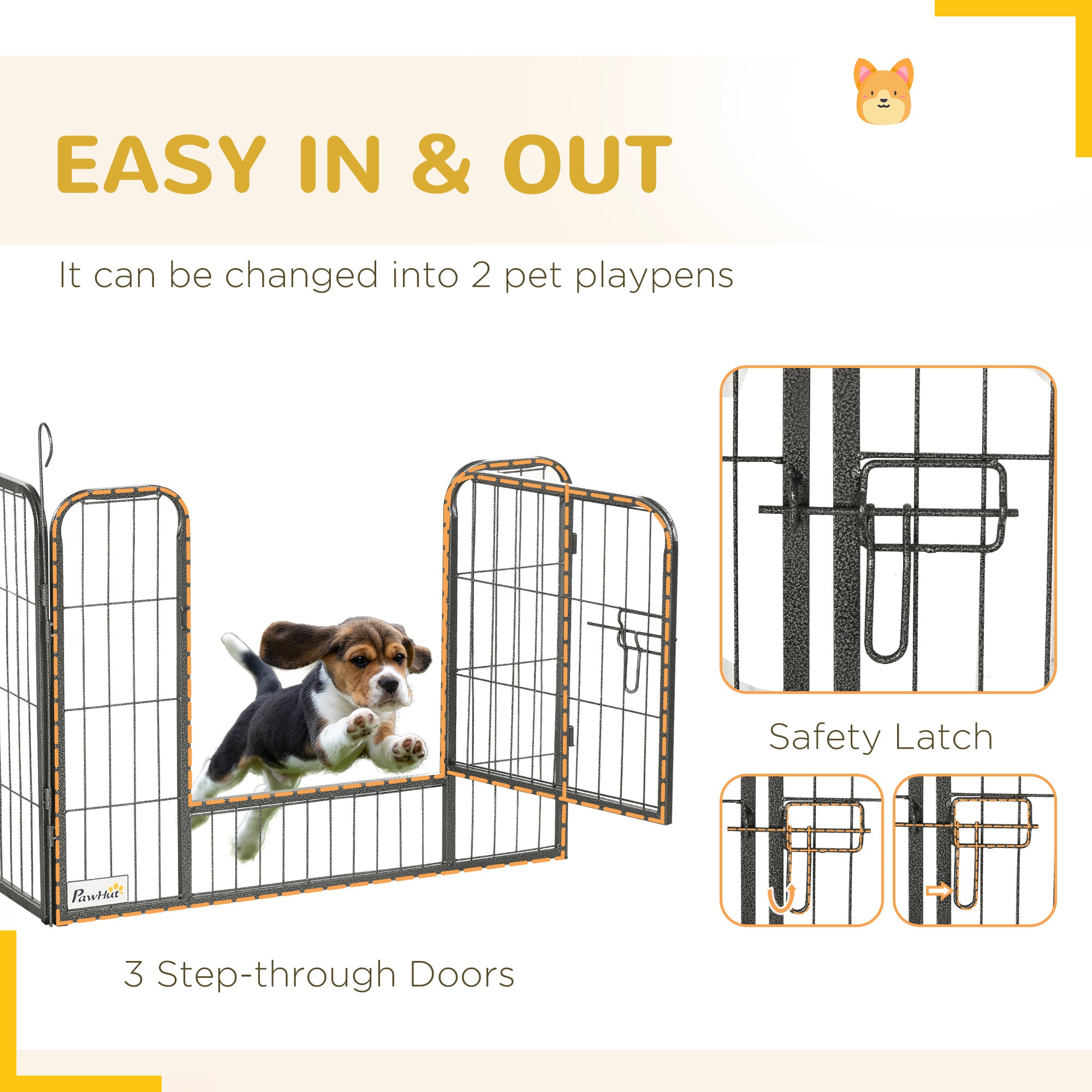 PawHut Dog Playpen, Heavy-duty Metal Puppy Play Pen, Pet Exercise Fences for Outside and Indoor, DIY Design with Door for Multiple Dogs, 24 Panels, 23.5"H