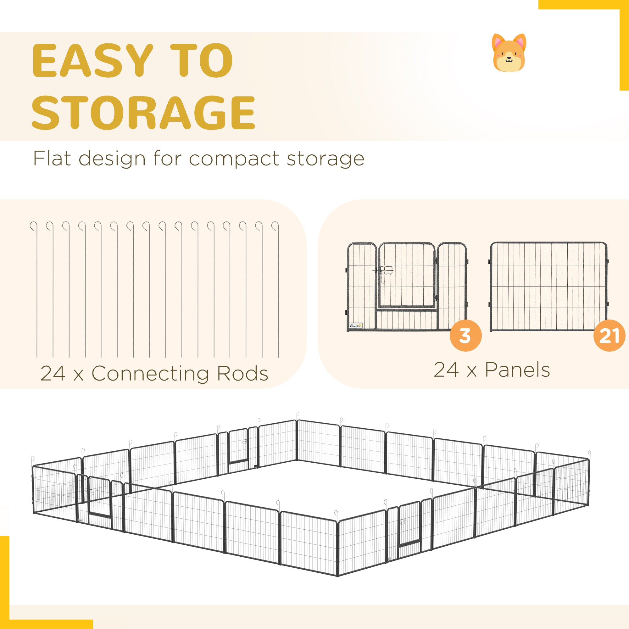 PawHut Dog Playpen, Heavy-duty Metal Puppy Play Pen, Pet Exercise Fences for Outside and Indoor, DIY Design with Door for Multiple Dogs, 24 Panels, 23.5"H