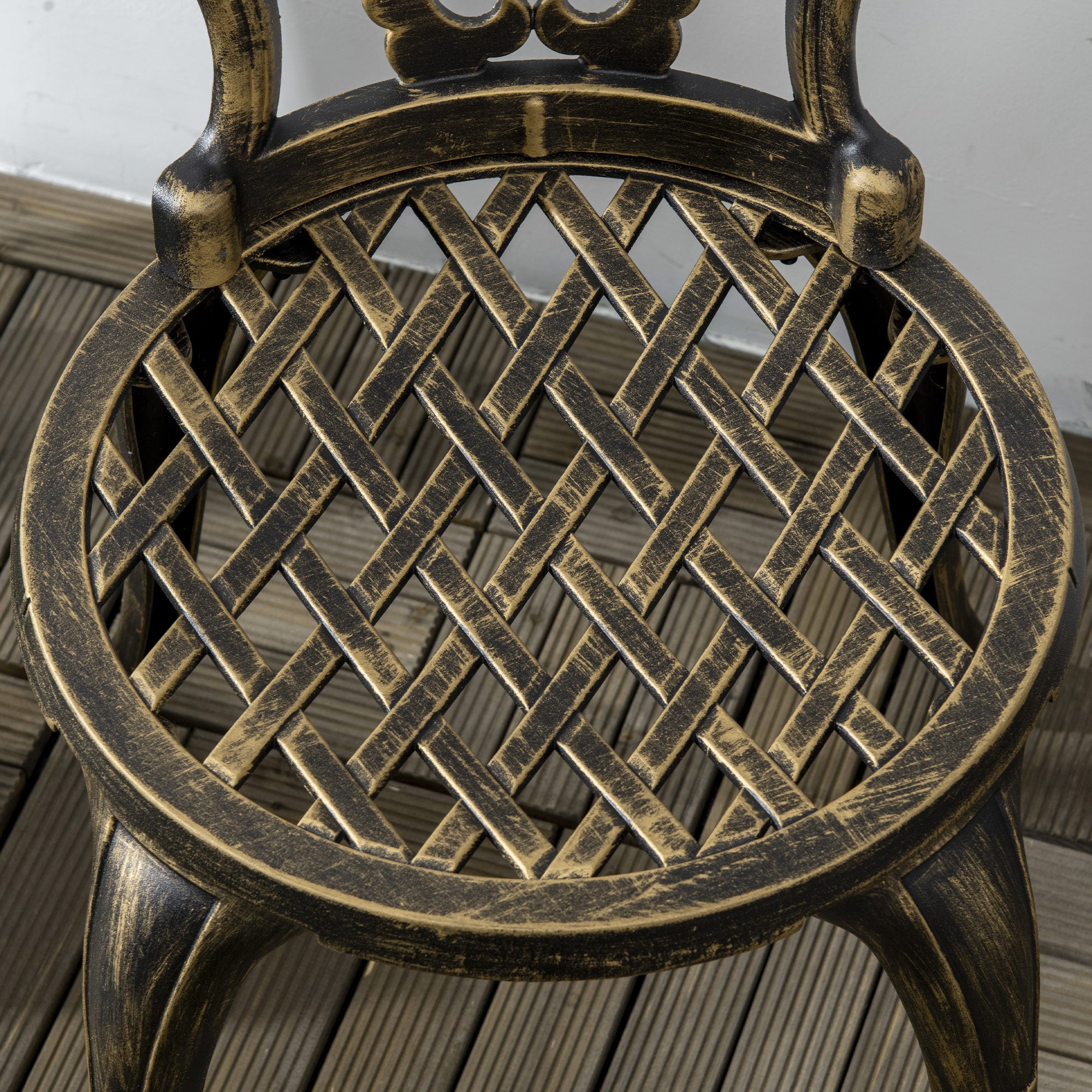 Outsunny 3 Piece Cast Aluminium Garden Bistro Set for 3, Outdoor Coffee Table Set with Parasol Hole, Two Armless Chairs and Round Coffee Table for Balcony, Patio, Bronze