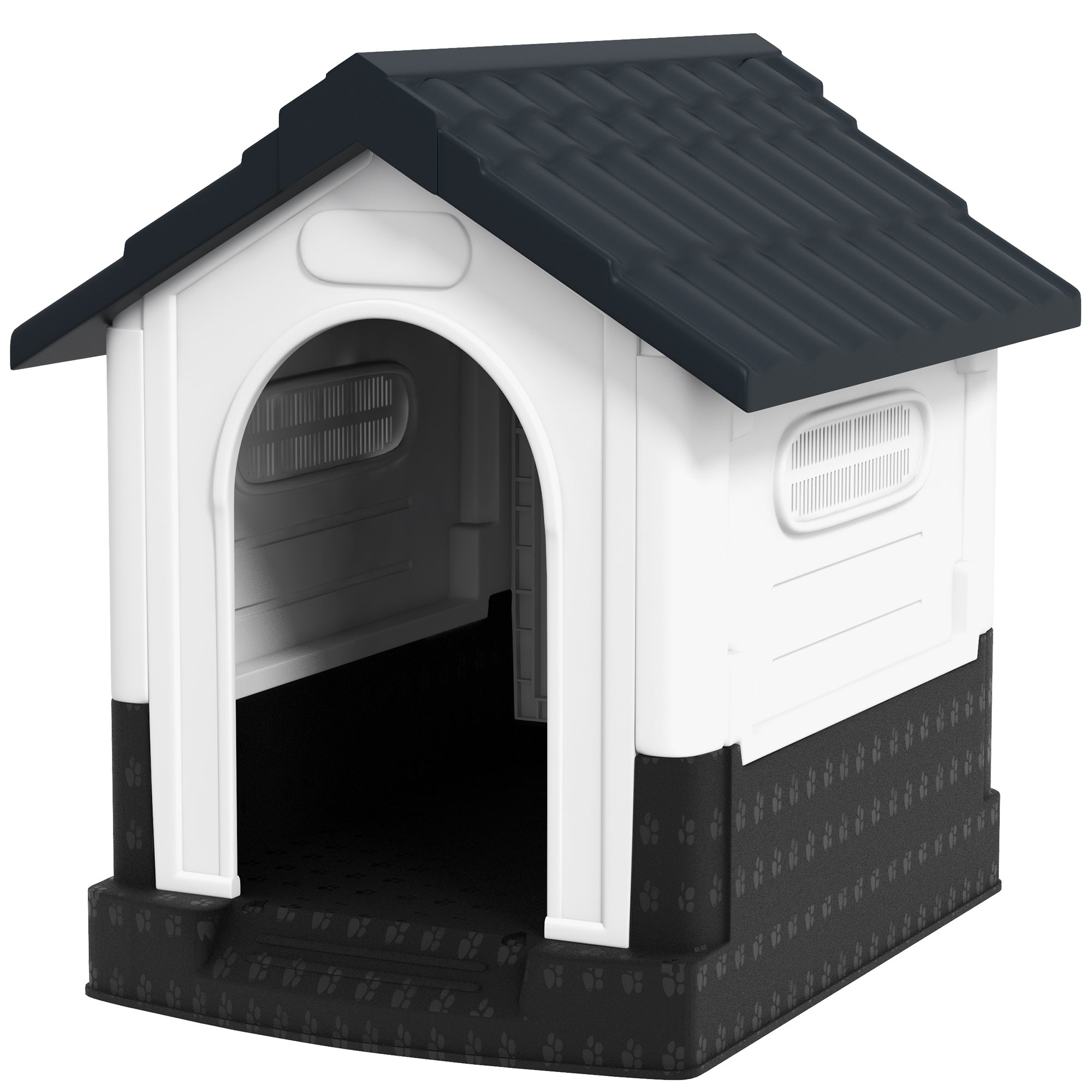 PawHut Dog Kennel for Outside, Plastic Dog House, Water-Resistant Pet Shelter with Windows, for Garden Patio, Miniature Dogs, 64.5 x 57 x 66cm - Grey