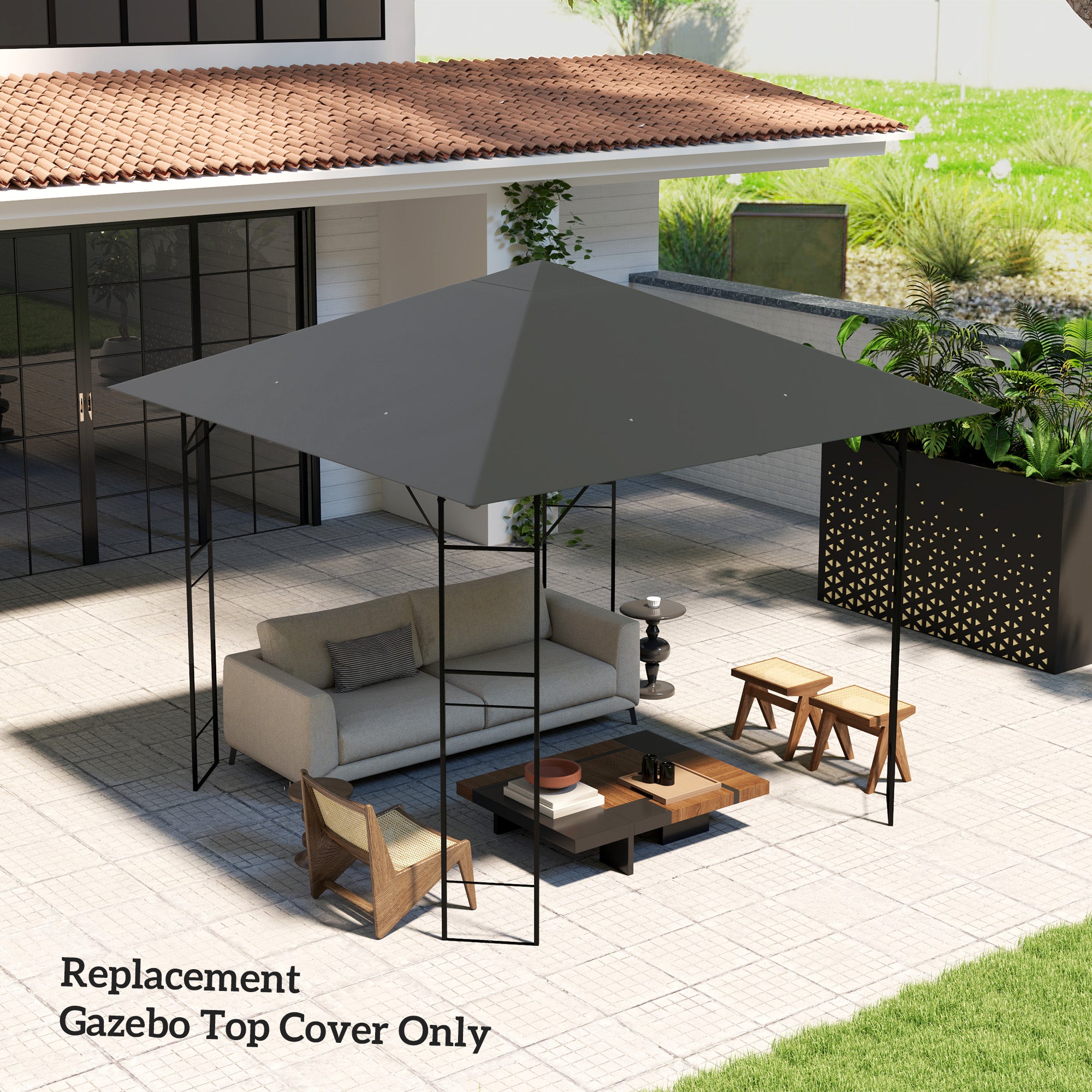 Outsunny 10' x 10' Gazebo Replacement Canopy Cover, Outdoor Gazebo Roof Replacement with Drain Holes, Water Resistant PVC Coating, 370g/㎡, UPF30+, TOP COVER ONLY, Grey