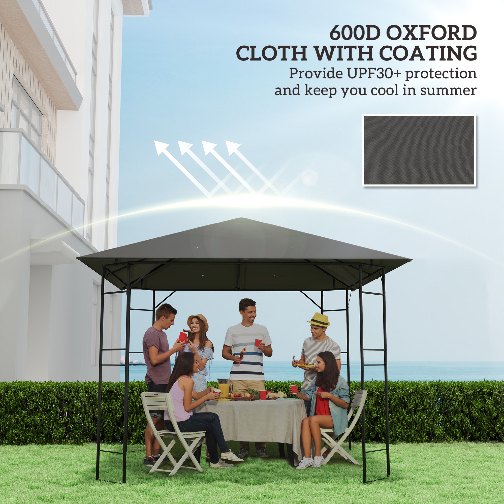 Outsunny 10' x 10' Gazebo Replacement Canopy Cover, Outdoor Gazebo Roof Replacement with Drain Holes, Water Resistant PVC Coating, 370g/㎡, UPF30+, TOP COVER ONLY, Grey