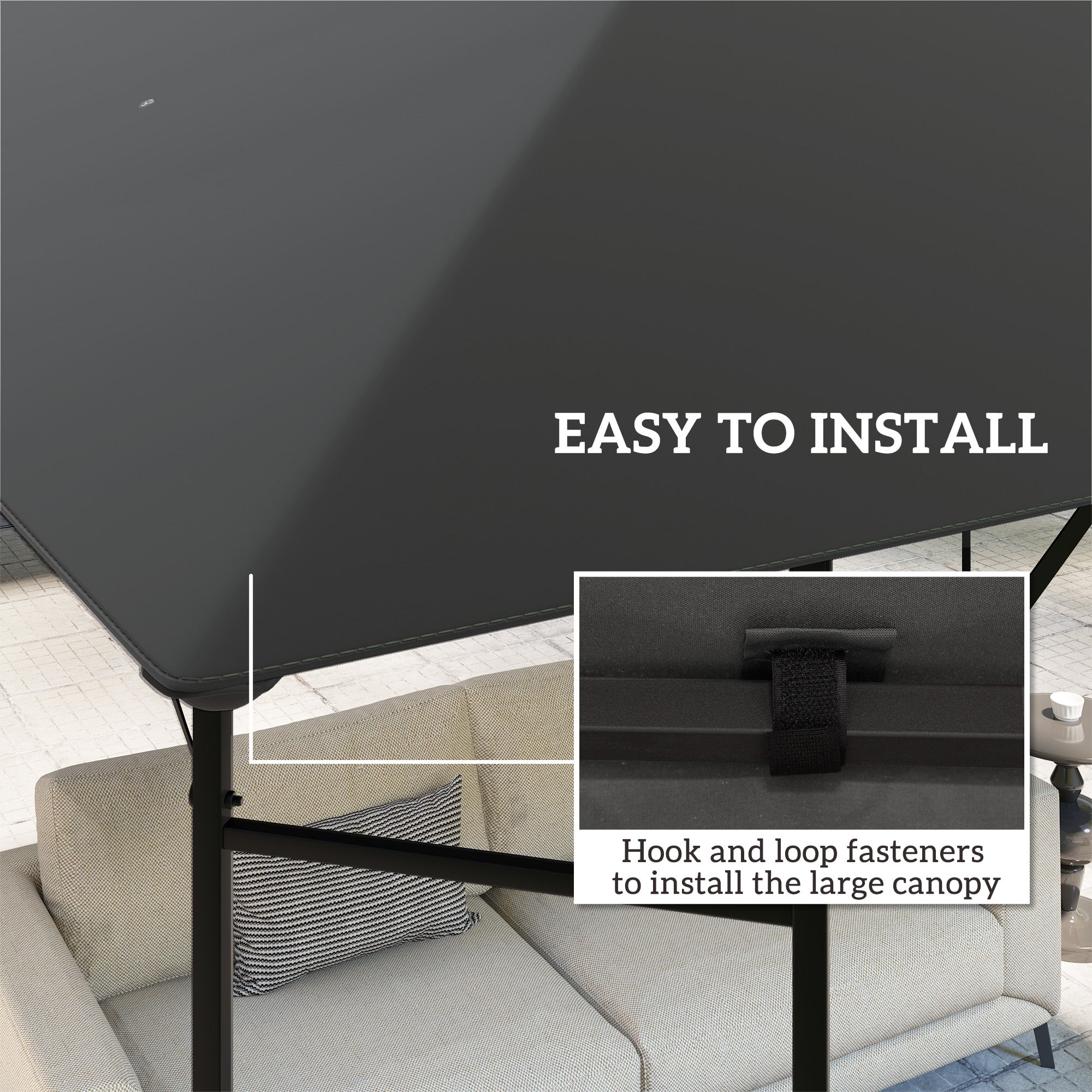 Outsunny 10' x 10' Gazebo Replacement Canopy Cover, Outdoor Gazebo Roof Replacement with Drain Holes, Water Resistant PVC Coating, 370g/㎡, UPF30+, TOP COVER ONLY, Grey