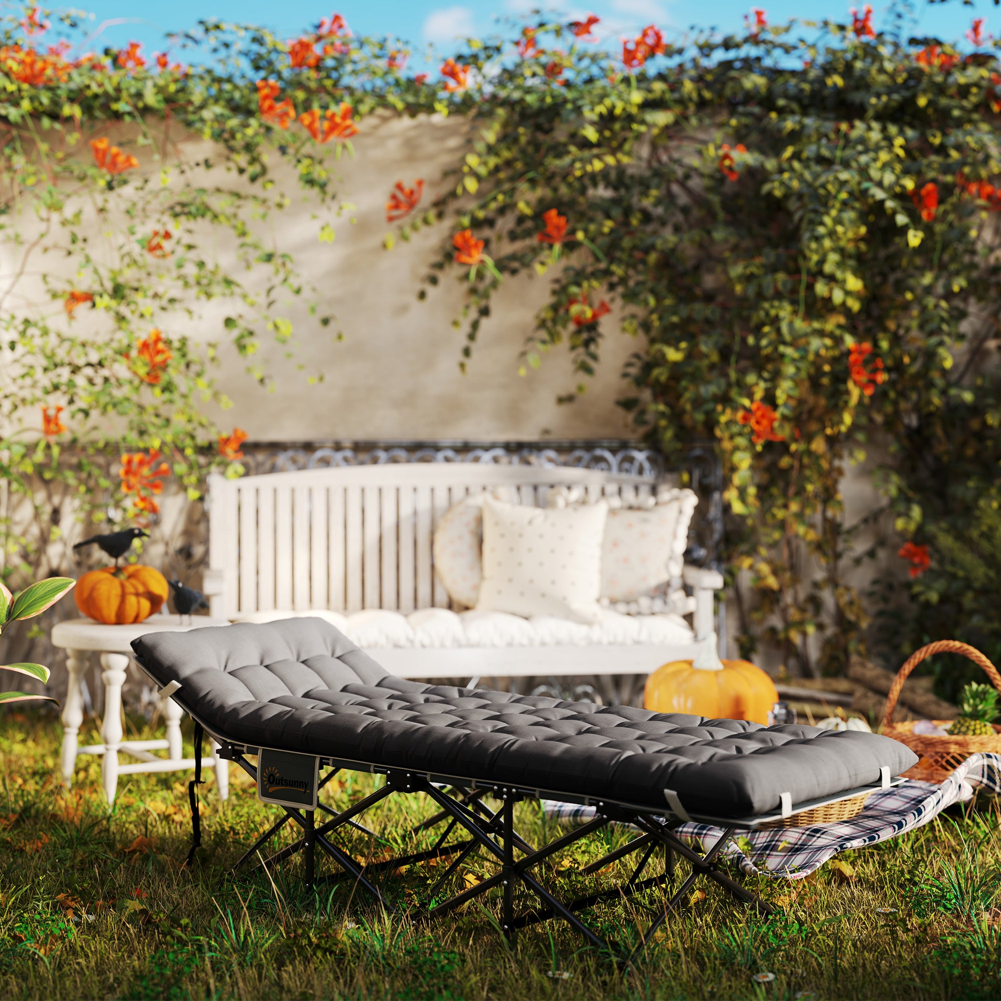 Outsunny Camping Cot for Adults with Mattress, 26.8" Wide Folding Bed with Carry Bag and Non-Slip Feet for Outdoor Travel Home Office, Max Load 330 LBS, Dark Grey