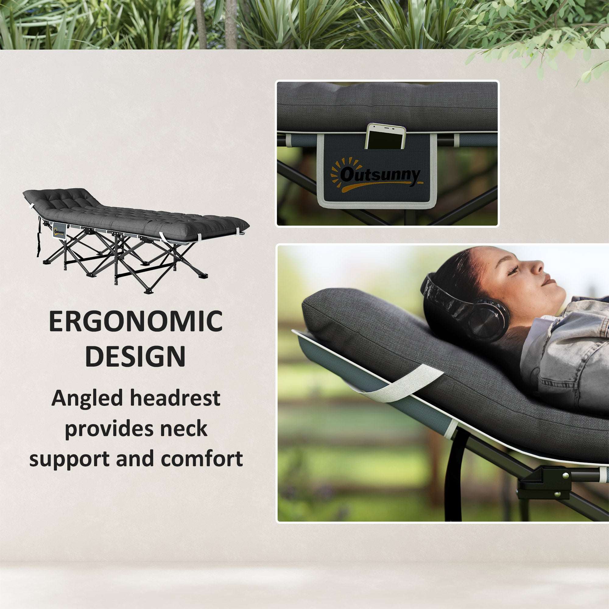 Outsunny Camping Cot for Adults with Mattress, 26.8" Wide Folding Bed with Carry Bag and Non-Slip Feet for Outdoor Travel Home Office, Max Load 330 LBS, Dark Grey