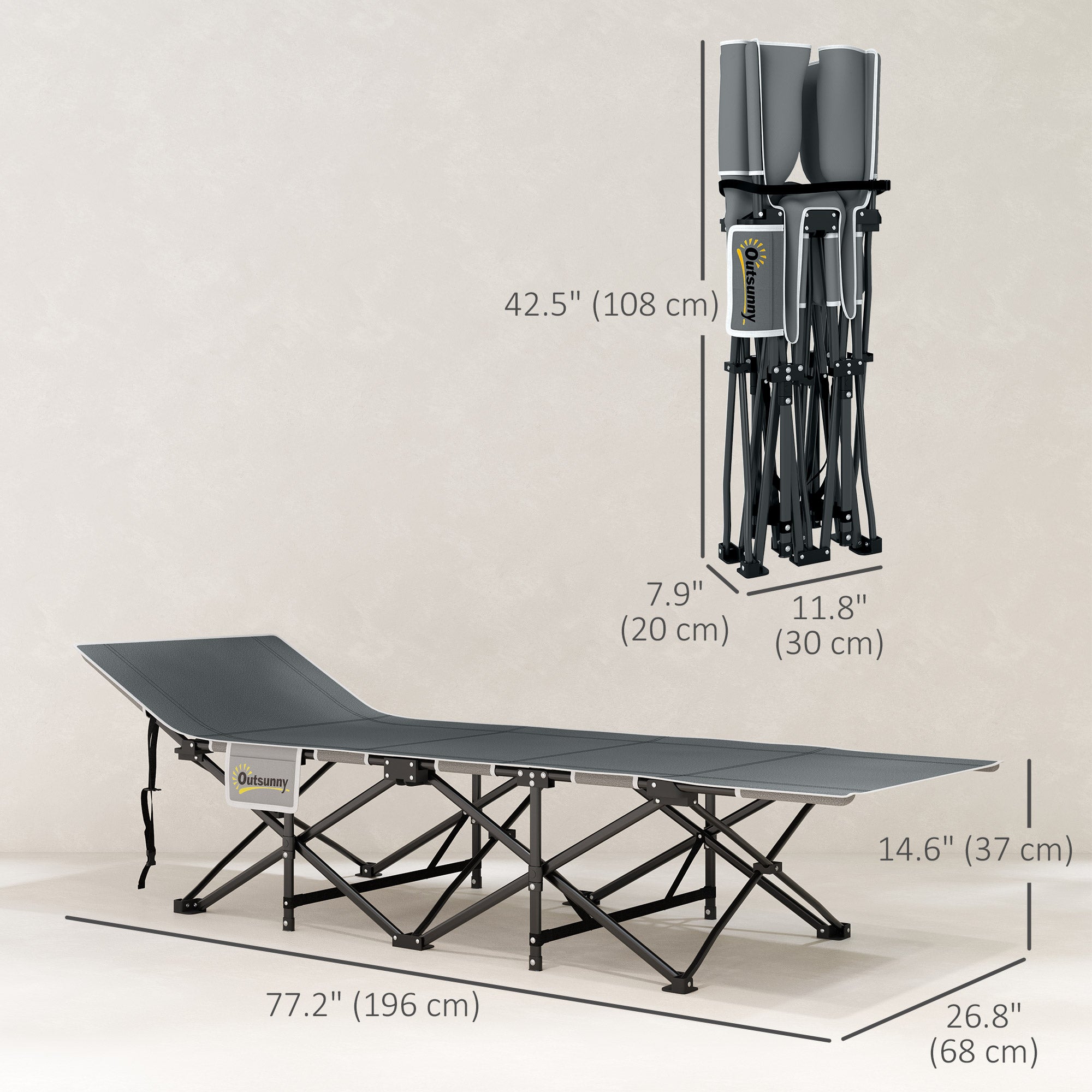 Outsunny Camping Cot for Adults with Mattress, 26.8" Wide Folding Bed with Carry Bag and Non-Slip Feet for Outdoor Travel Home Office, Max Load 330 LBS, Dark Grey