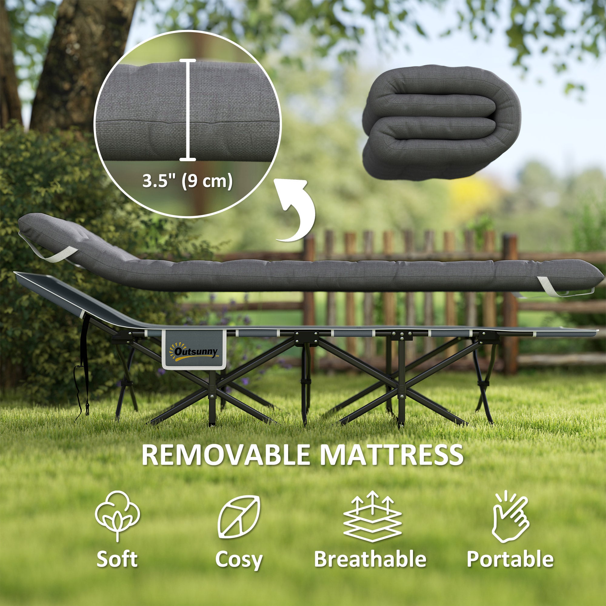 Outsunny Camping Cot for Adults with Mattress, 26.8