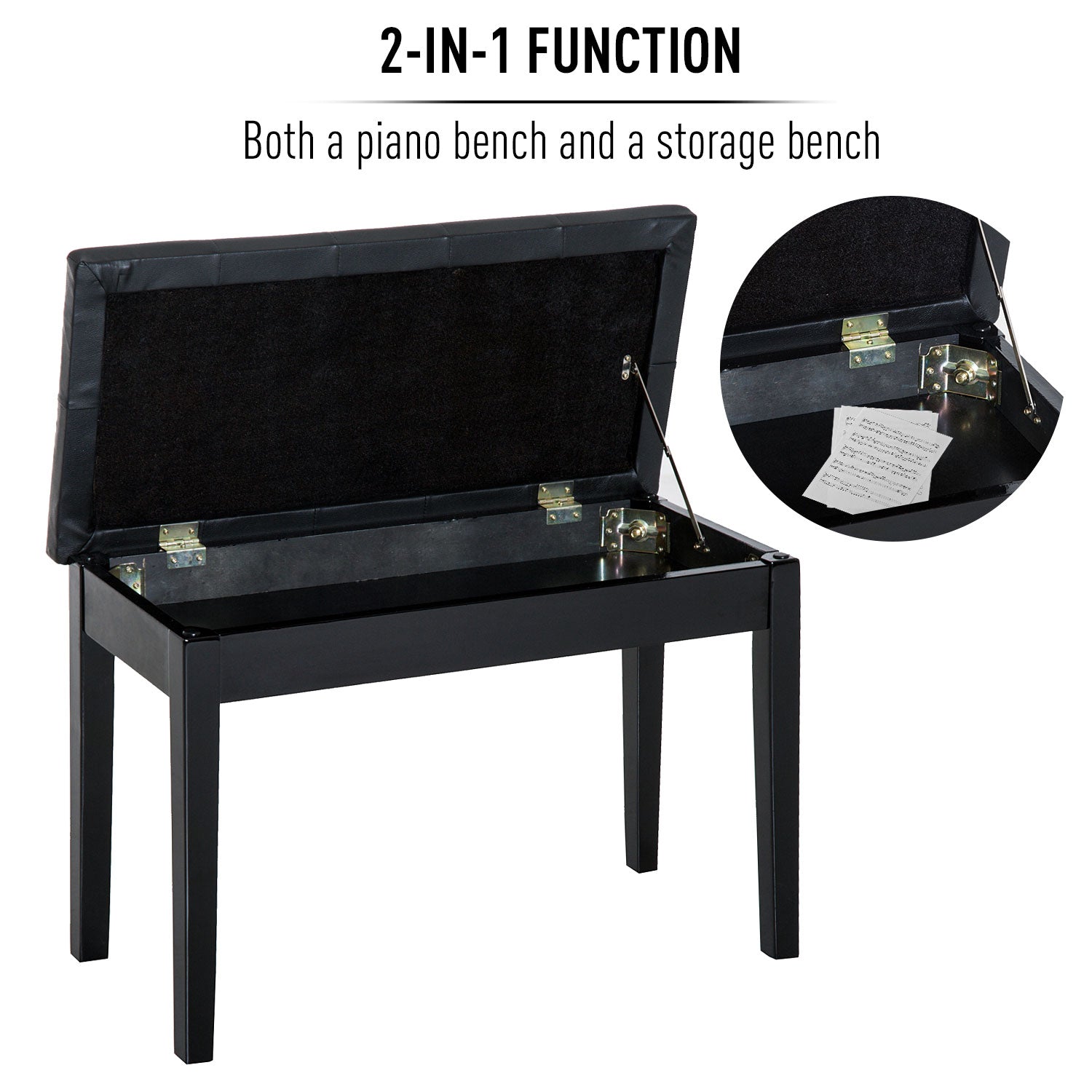 HOMCOM 30" Padded Storage Piano Bench Artist Keyboard Seat Faux Leather (Black)