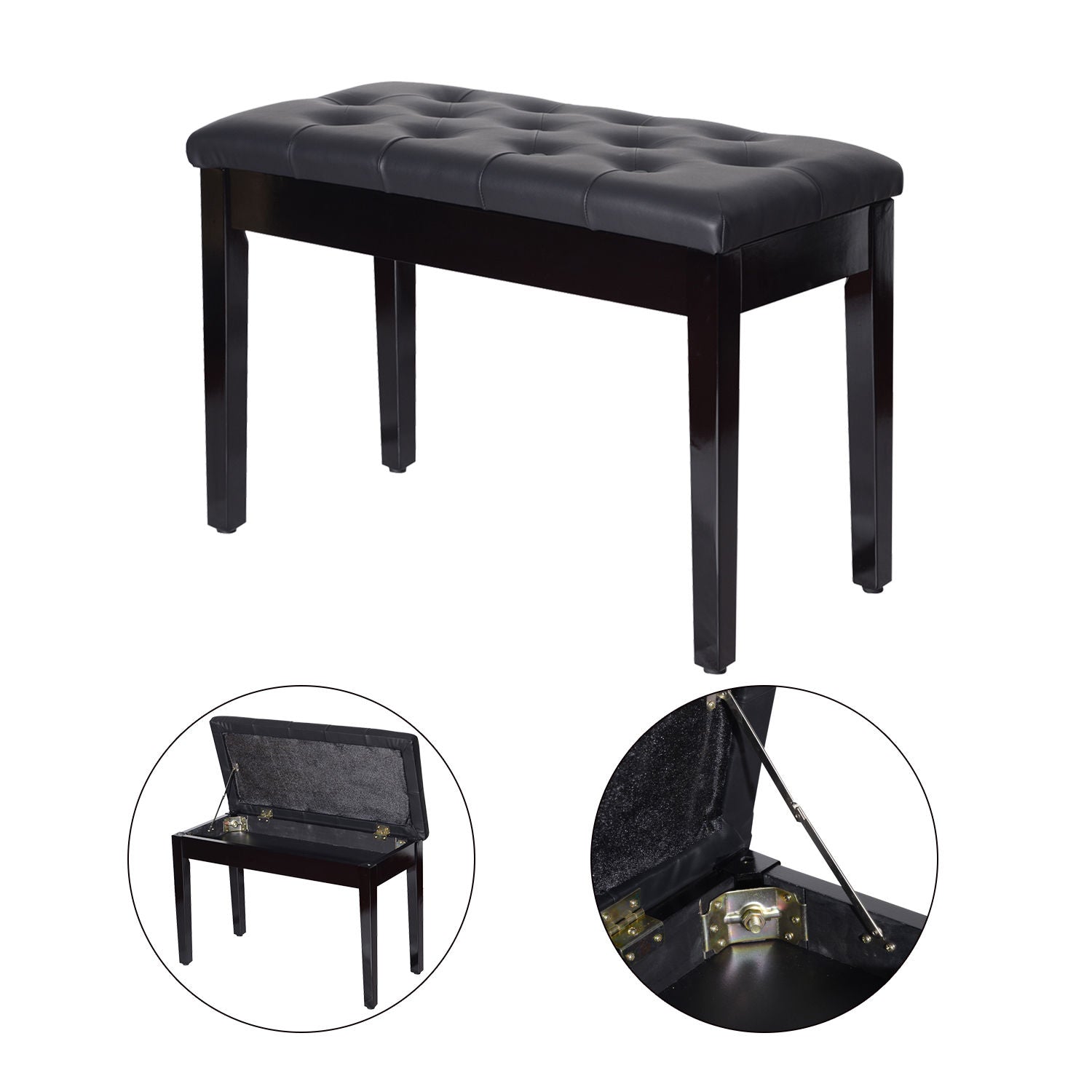 HOMCOM 30" Padded Storage Piano Bench Artist Keyboard Seat Faux Leather (Black)