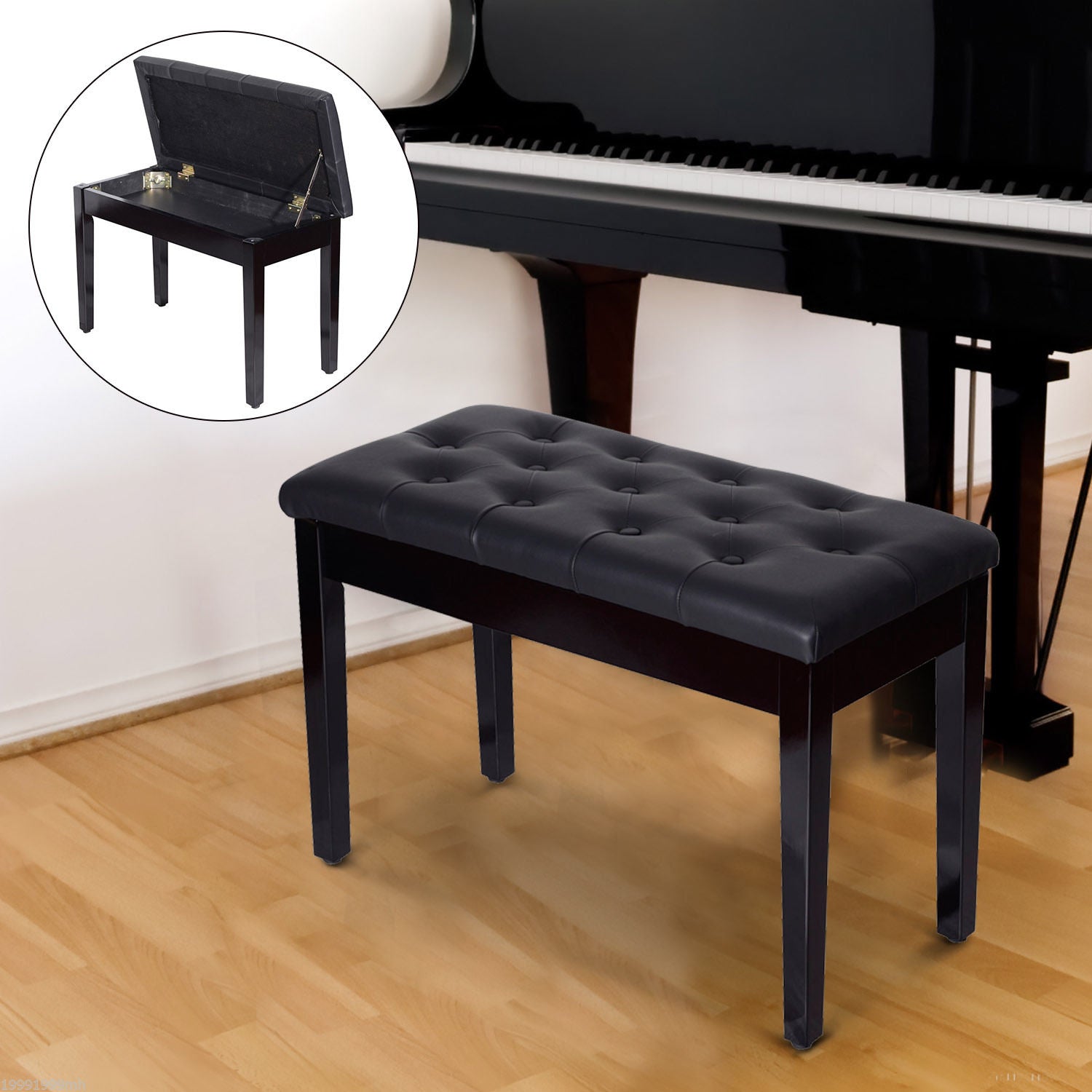 HOMCOM 30" Padded Storage Piano Bench Artist Keyboard Seat Faux Leather (Black)