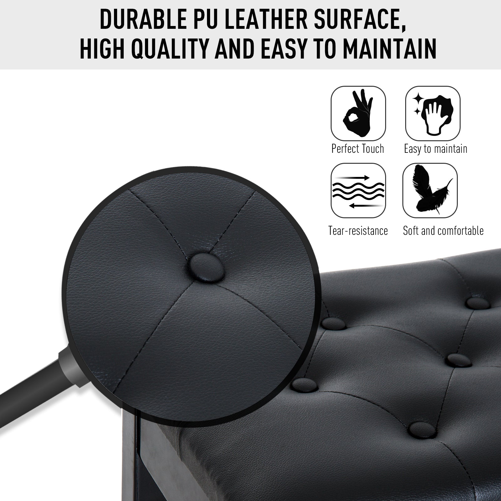 HOMCOM 30" Padded Storage Piano Bench Artist Keyboard Seat Faux Leather (Black)