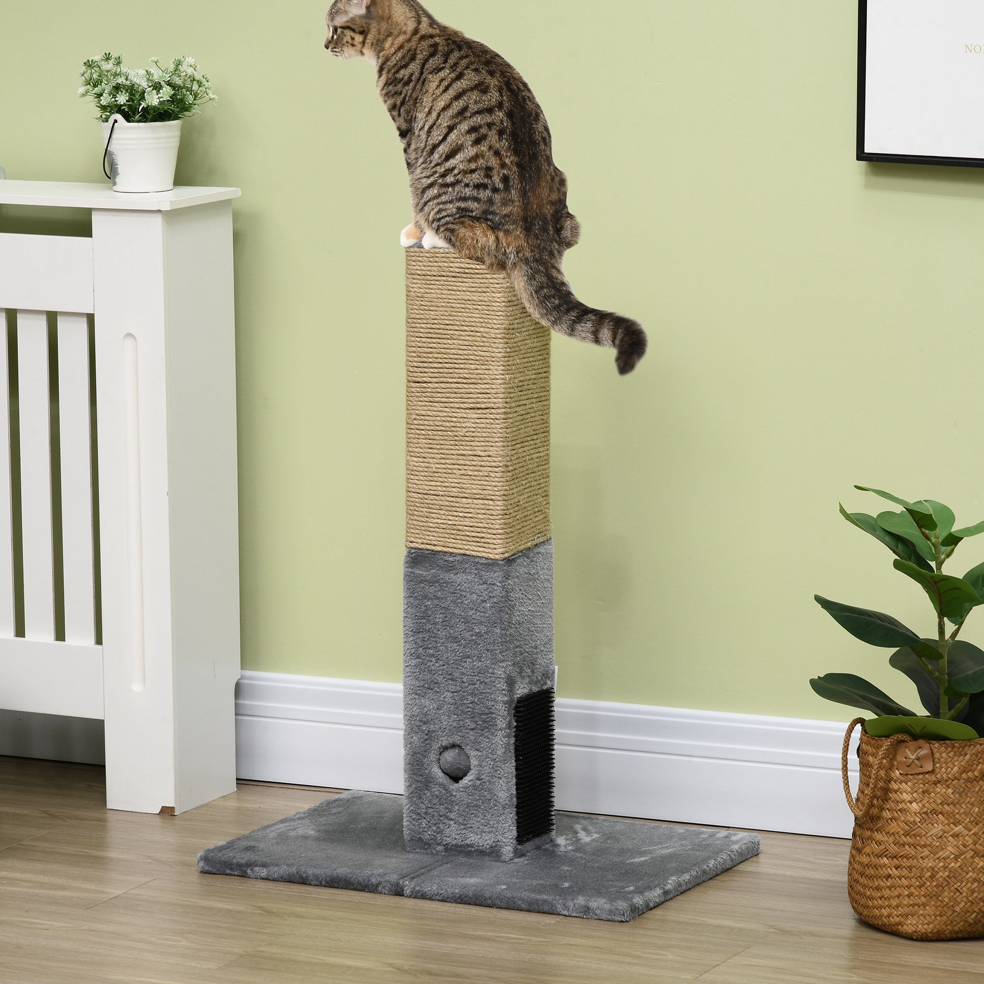 PawHut Cat Tree Scratching Post for Indoor Cats 79cm Jute Scratcher Climber w/ Carpet Base Dangling Toy – Grey