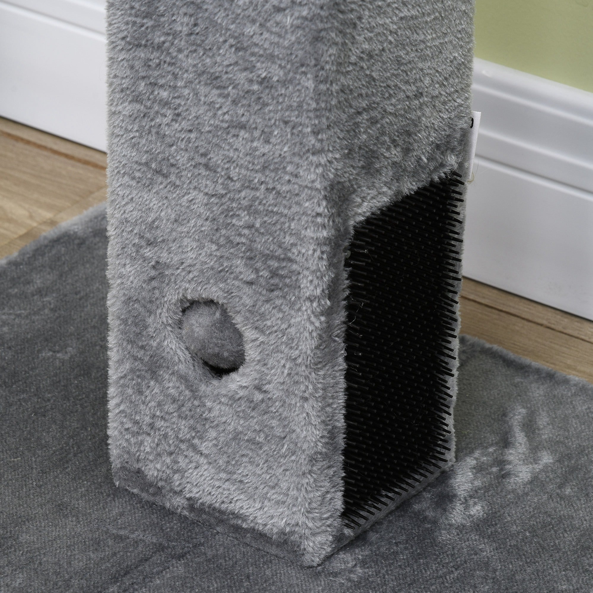 PawHut Cat Scratching Post, 31" Tall Cat Scratcher for Indoor Cats, Natural Sisal Cat Scratch Post with Hanging Balls, Grooming Brushes, Stable Base, Grey