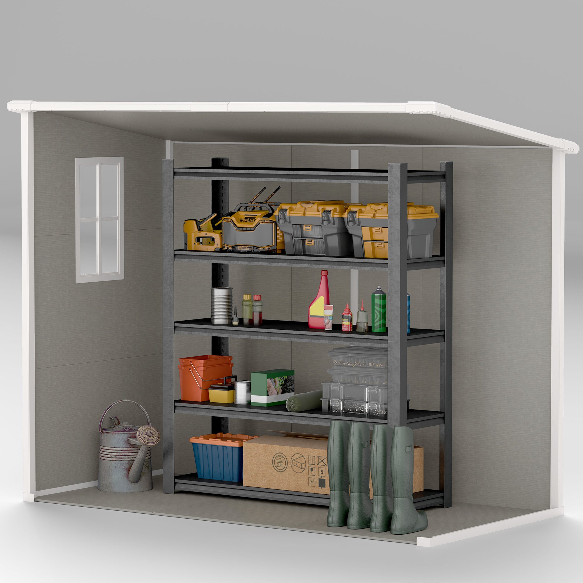 Outsunny 8' x 4' Outdoor Storage Shed, Resin Plastic Shed with Floor, Window, Lockable Doors and Vents, All-Weather Garden Shed for Backyard, Patio, Lawn, Light Grey