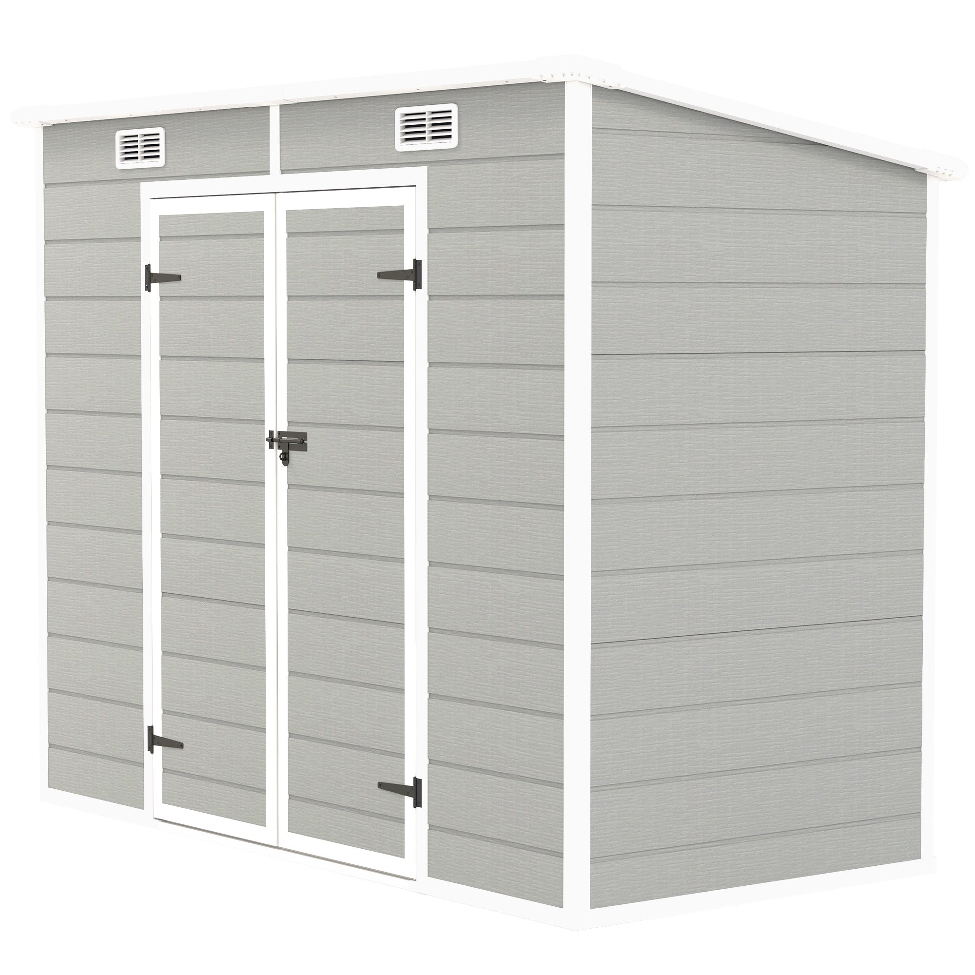 Outsunny 8' x 4' Outdoor Storage Shed, Resin Plastic Shed with Floor, Window, Lockable Doors and Vents, All-Weather Garden Shed for Backyard, Patio, Lawn, Light Grey